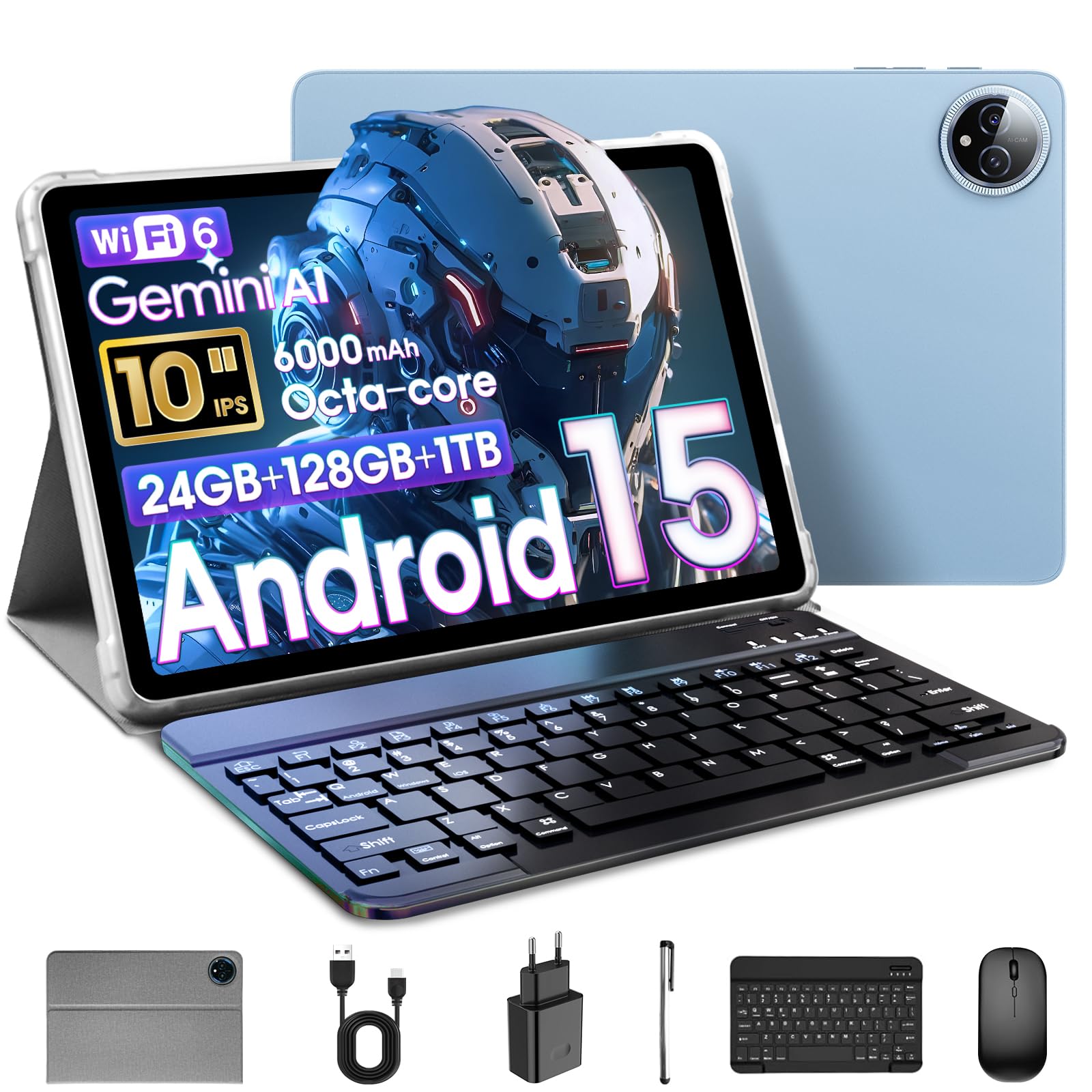 Raemond Tablet 10 Pollici con Tastiera, Blu