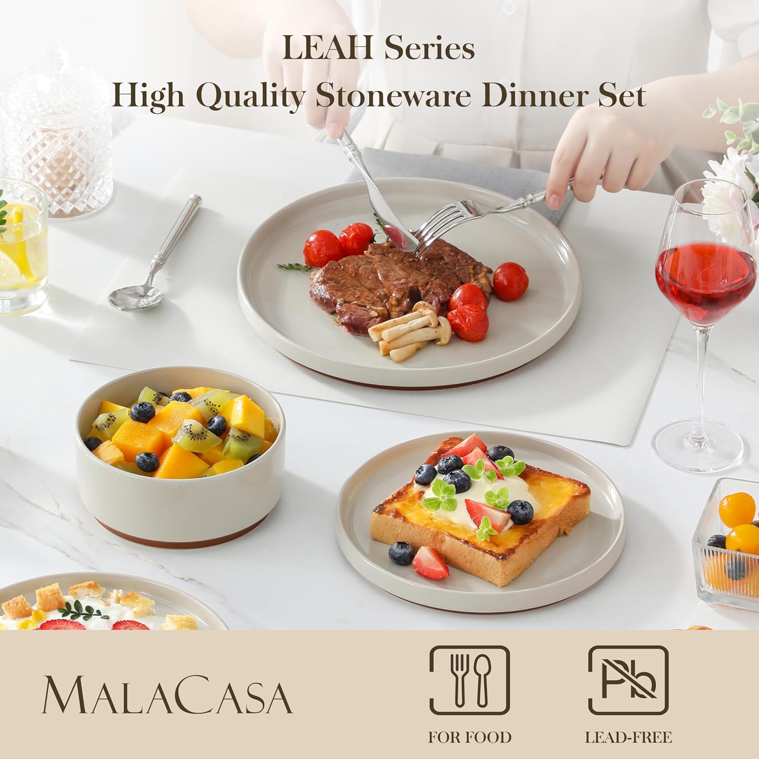 Malacasa Servizio Piatti 18 Pezzi in Gres, Grigio - immagine 3