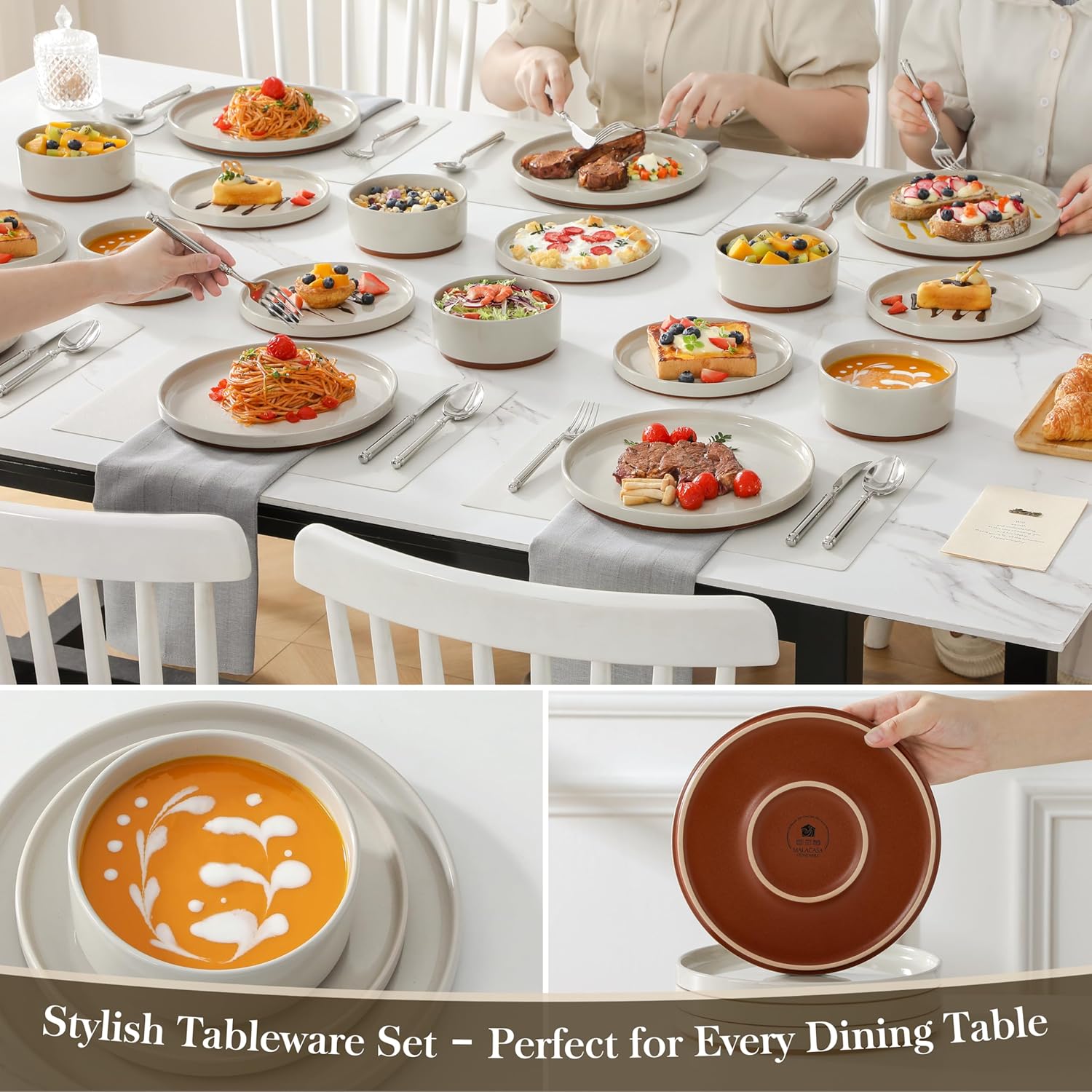 Malacasa Servizio Piatti 18 Pezzi in Gres, Grigio - immagine 5