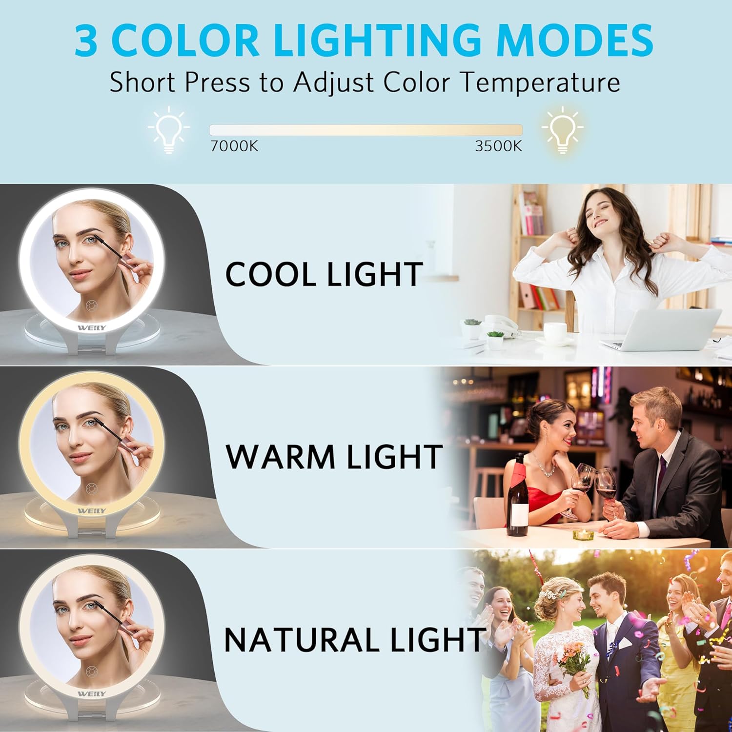 Weily Specchio Trucco con Luci 10X/1X, Bianco - immagine 2