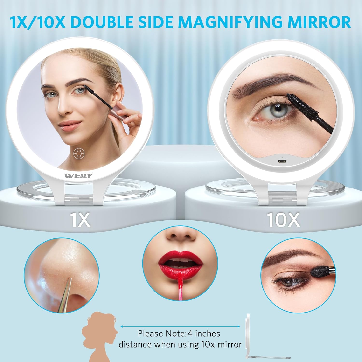 Weily Specchio Trucco con Luci 10X/1X, Bianco - immagine 4