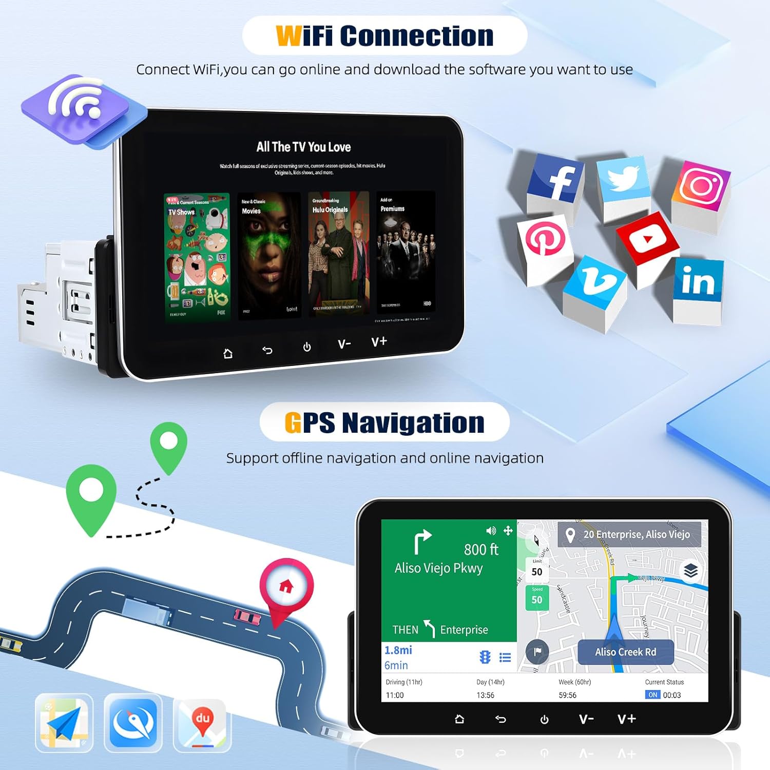 Autoradio Android 13 1 Din con CarPlay Wireless e Android Auto - immagine 3