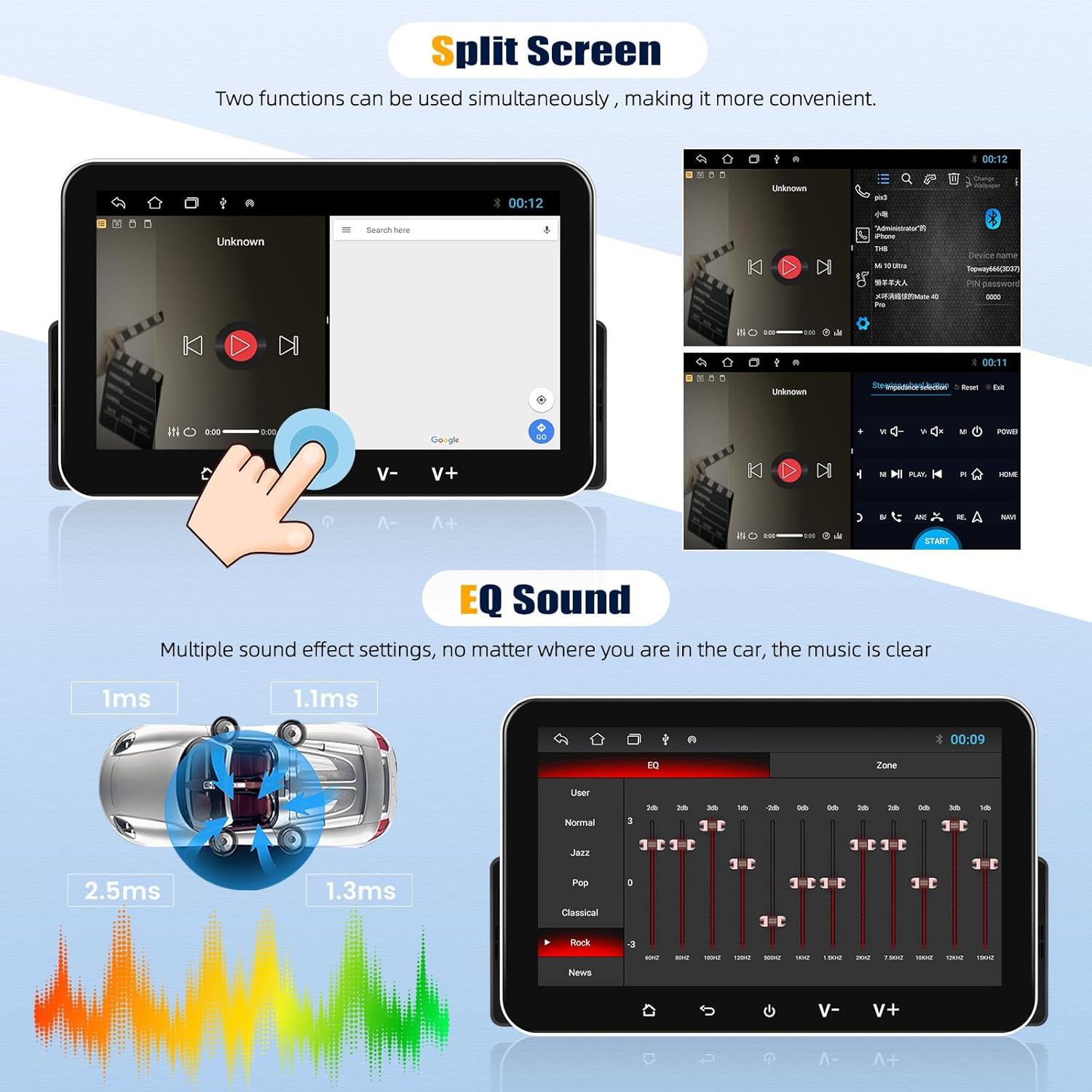 Autoradio Android 13 1 Din con CarPlay Wireless e Android Auto - immagine 5