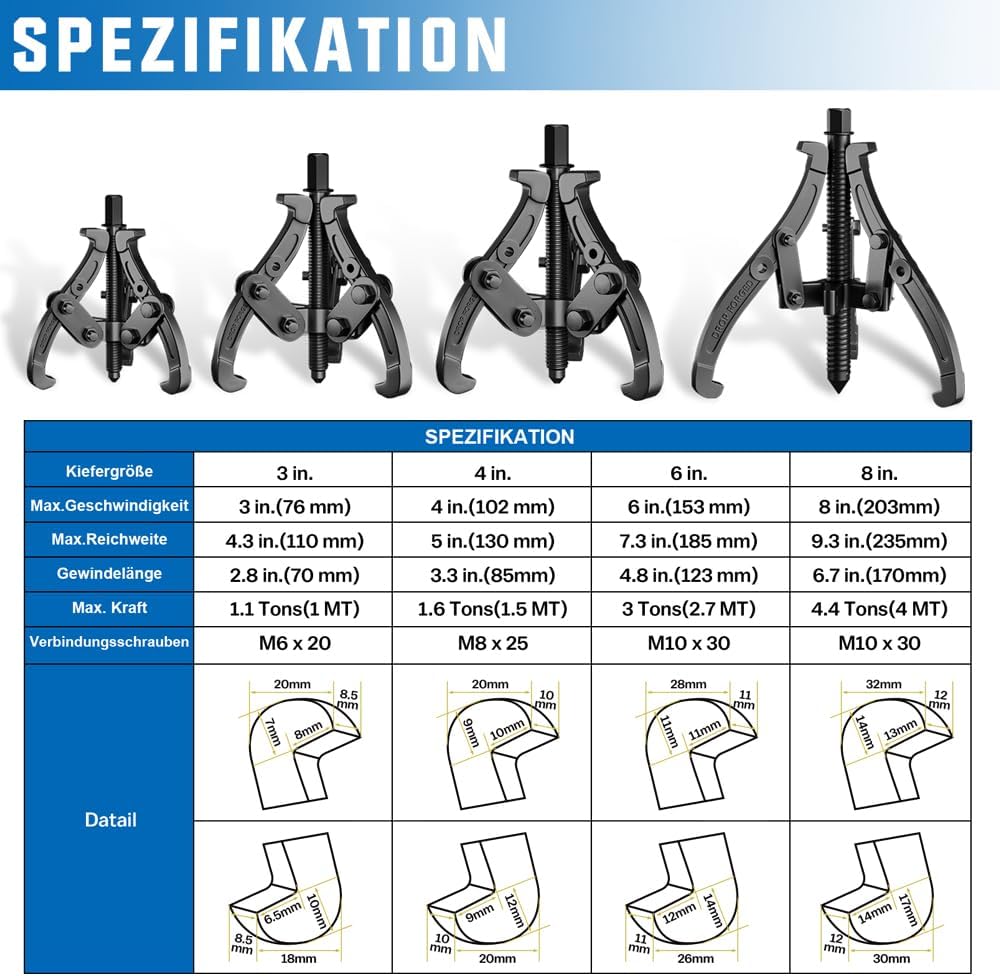 Estrattore Cuscinetto 3 Bracci 75/100/150/200mm, 4 pezzi - immagine 2