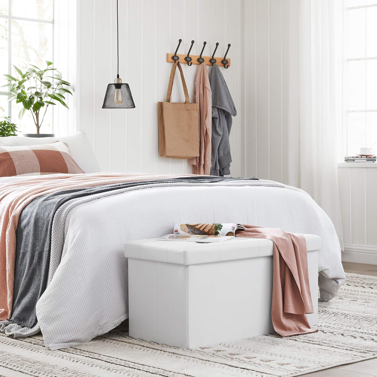 SONGMICS Cassapanca Contenitore 80L Pieghevole, Bianco - immagine 2