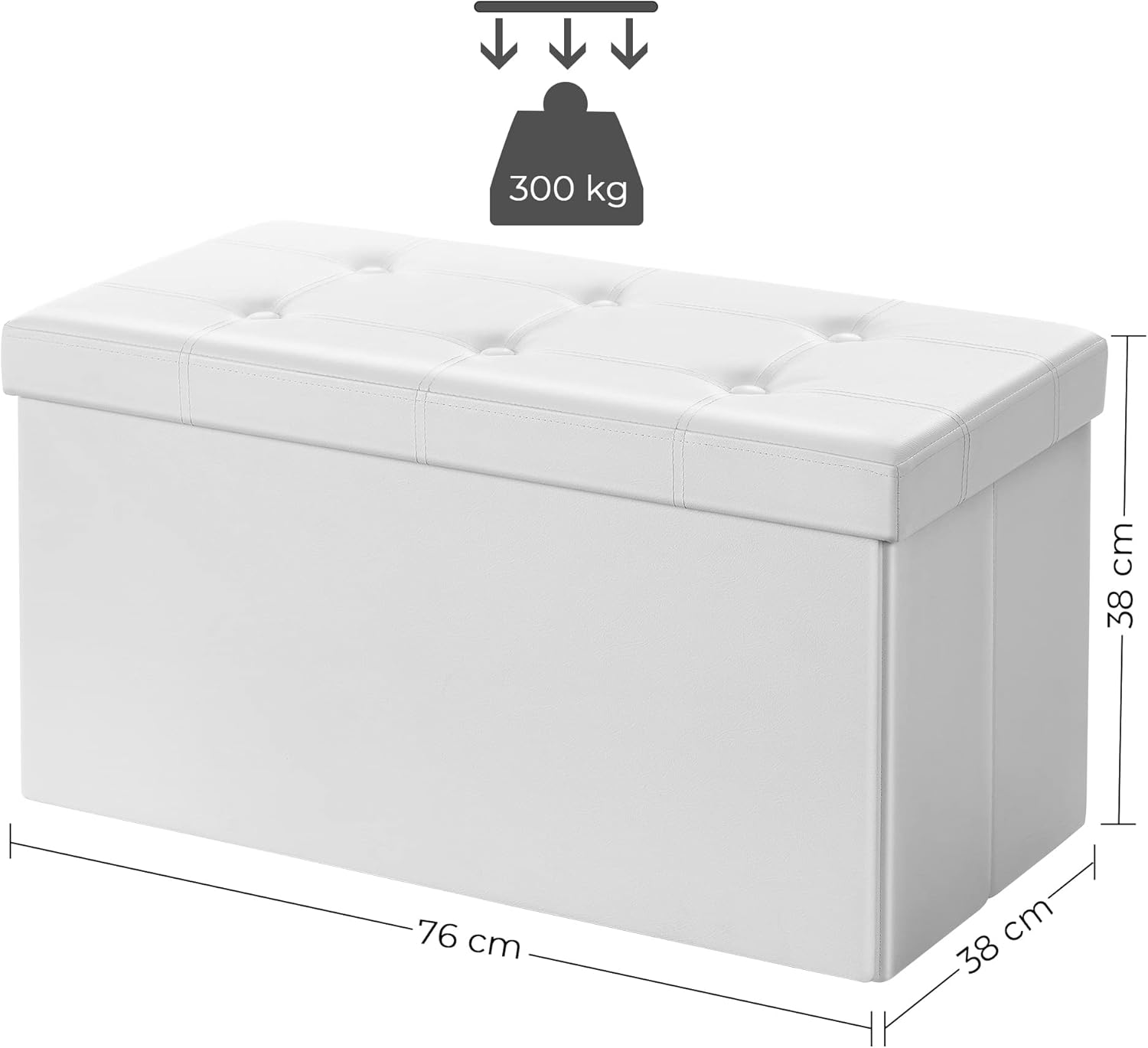 SONGMICS Cassapanca Contenitore 80L Pieghevole, Bianco - immagine 3