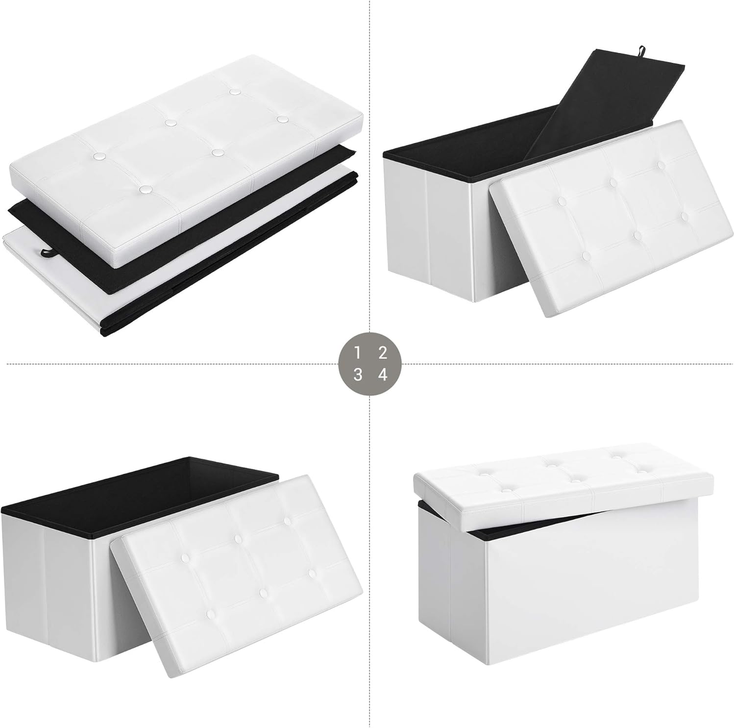 SONGMICS Cassapanca Contenitore 80L Pieghevole, Bianco - immagine 6