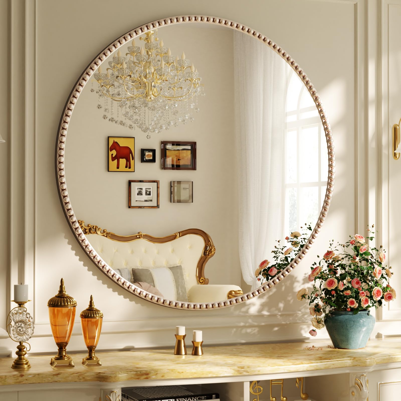 Koonmi Specchio da Bagno Rotondo 90cm, Argento