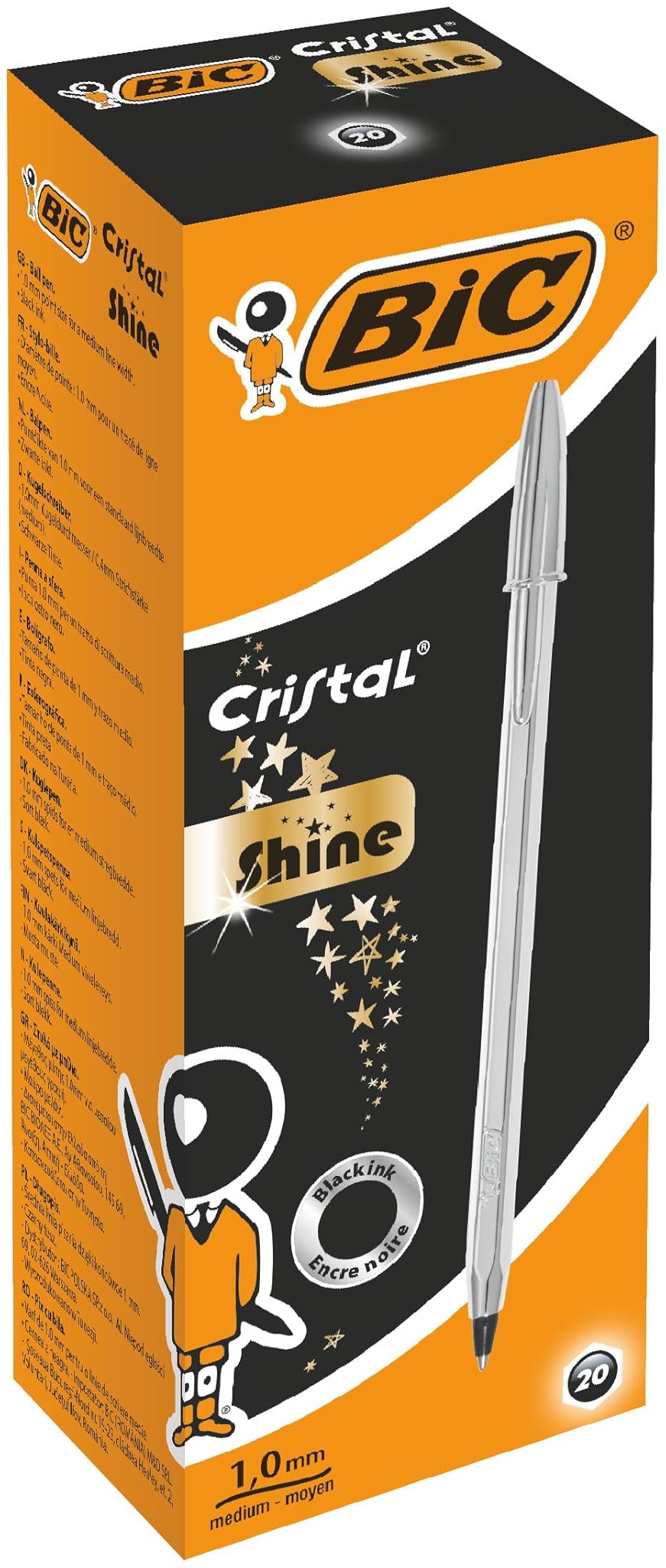 Bic Cristal Shine Penne a Sfera Nere 1.00 mm (20 Pz)