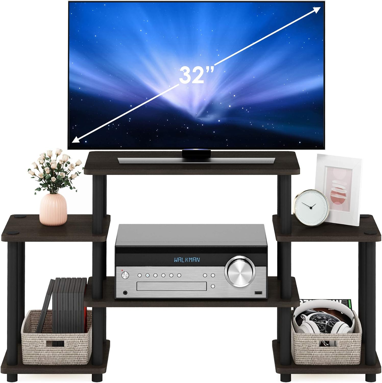 Furinno Supporti TV senza Attrezzi, Dark Brown and Nero, Square Corner - immagine 5