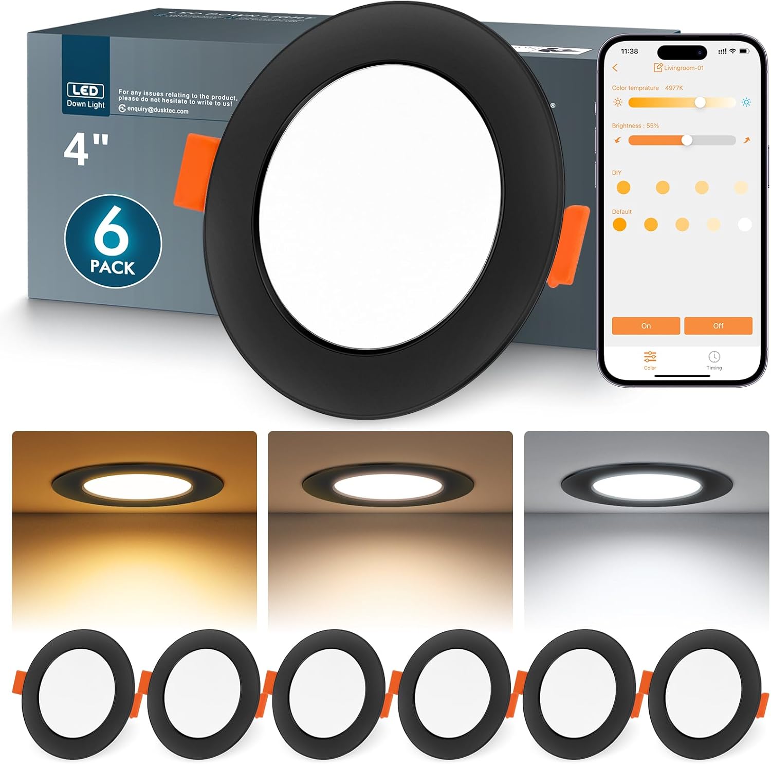 Dusktec Faretti LED Incasso Smart Bluetooth Neri (6 Pezzi) - immagine 1