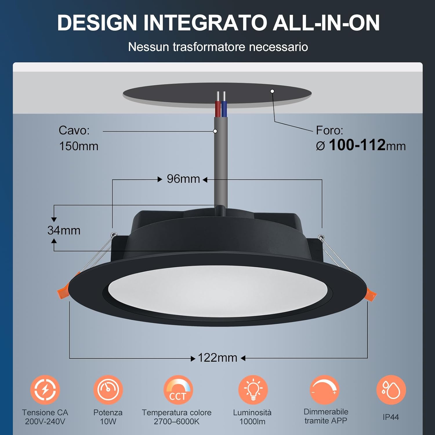 Dusktec Faretti LED Incasso Smart Bluetooth Neri (6 Pezzi) - immagine 6