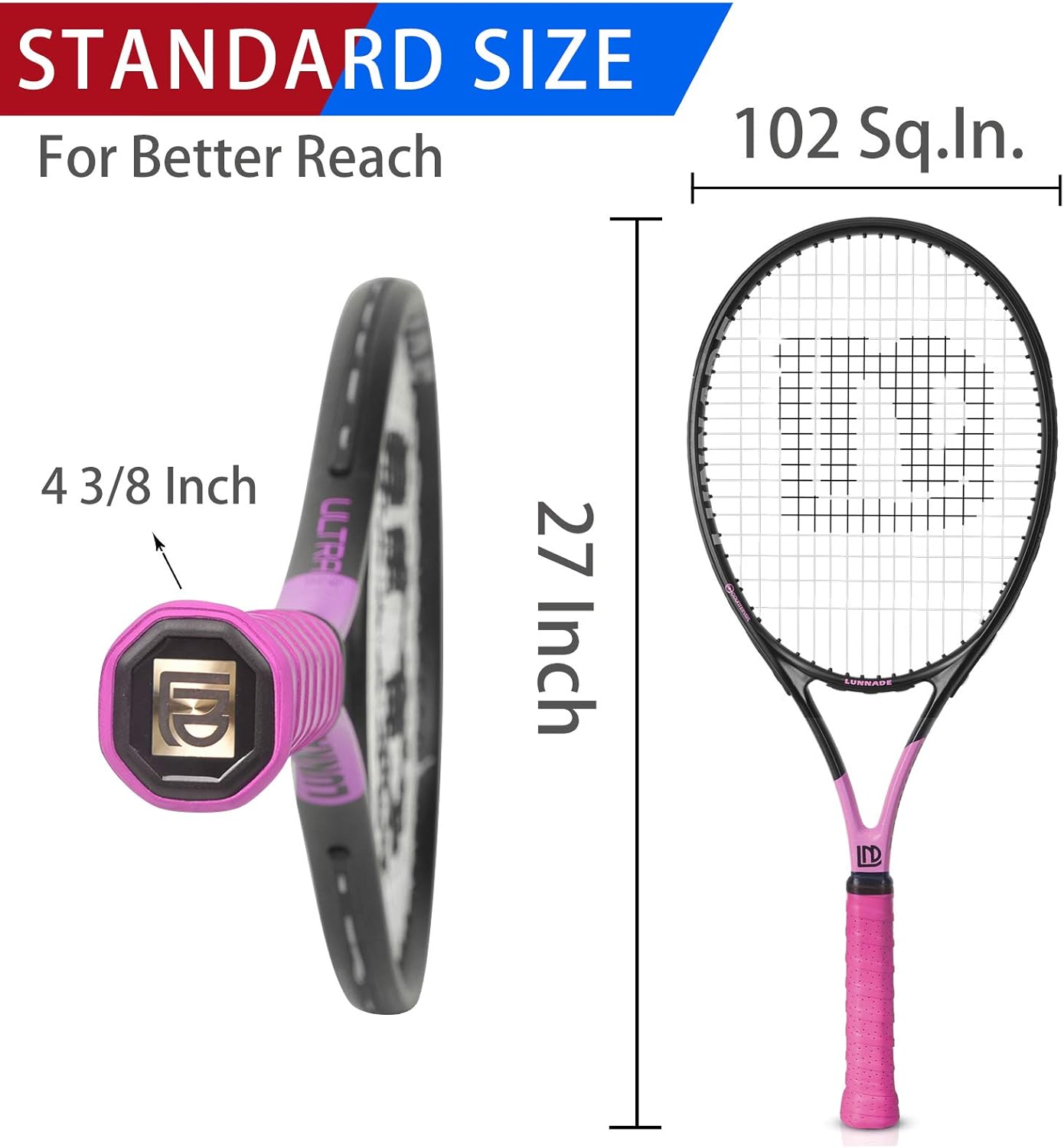 Lunnade Adult Tennis Rackets - Racchetta da Tennis 27 Pollici - immagine 2