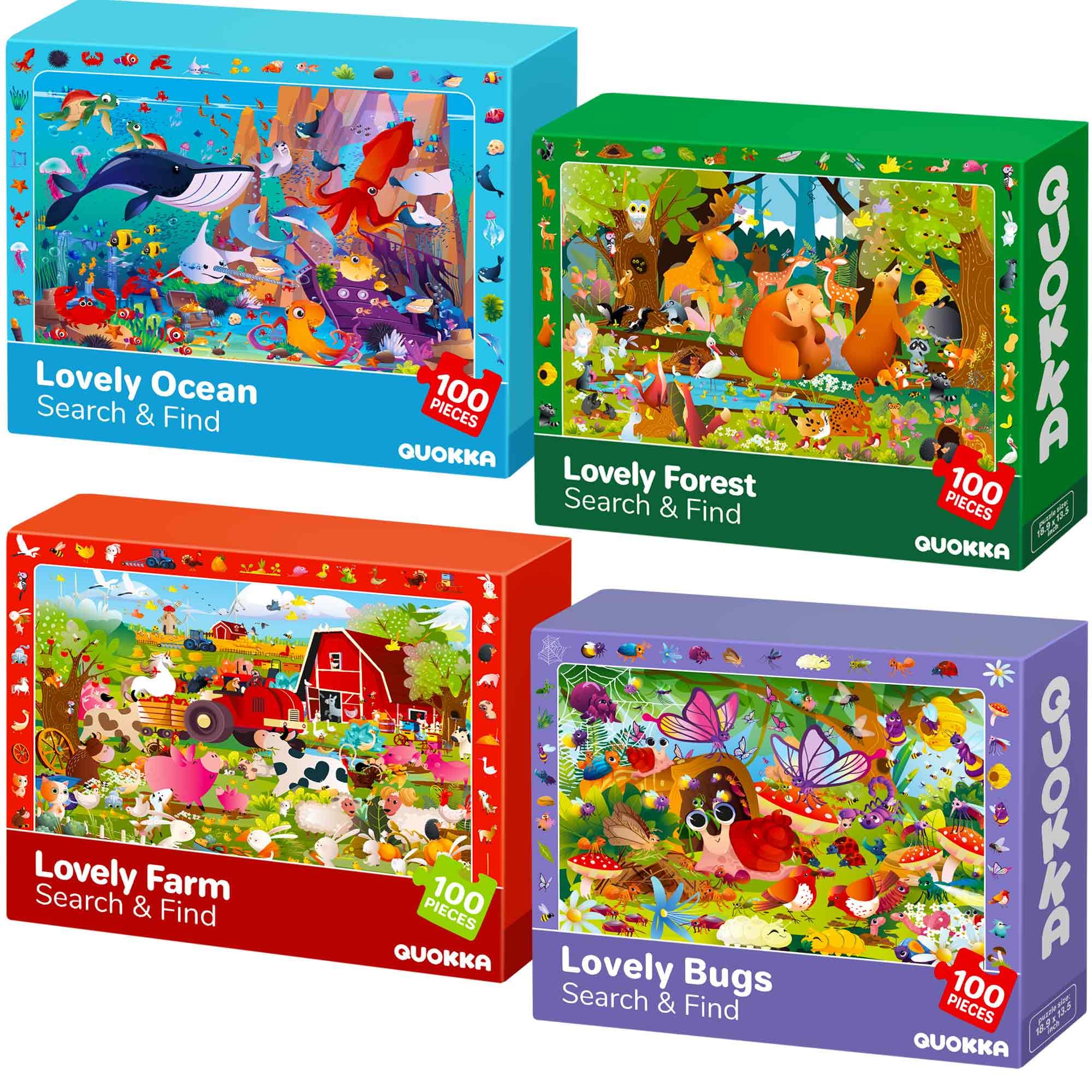 QUOKKA Puzzle Per Bambini Di 3-4 Anni - Puzzle Da 4x100 Pezzi Per Bambini Dai 5 Agli 8 Anni - Gioco Educativo Di Ricerca E Scoperta Con Animali E Insetti - Giocattoli Didattici Con Puzzle Ai 7 Anni