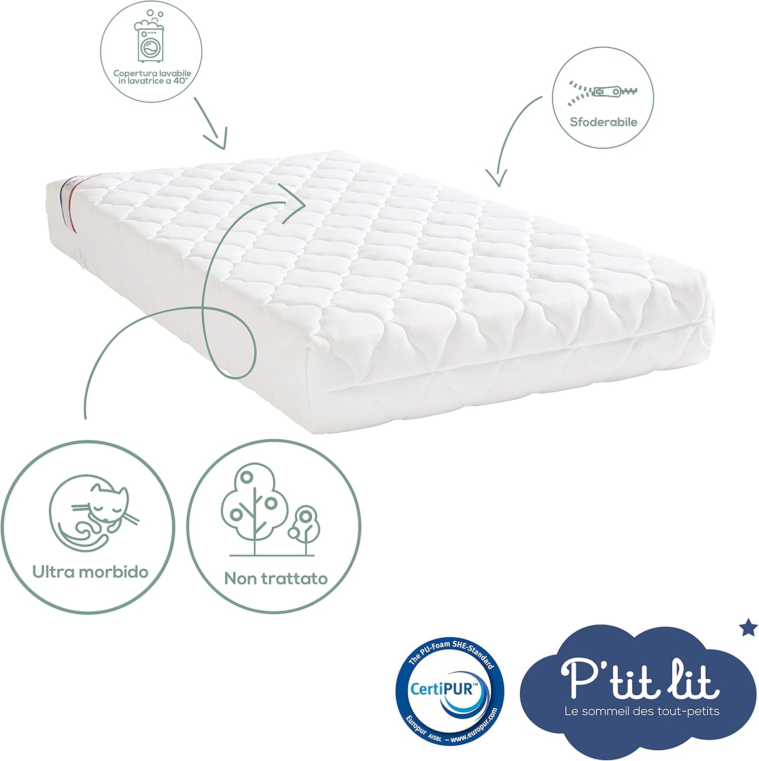 P'tit Lit - Materasso Bambino in Bambù 70x140 cm - immagine 4