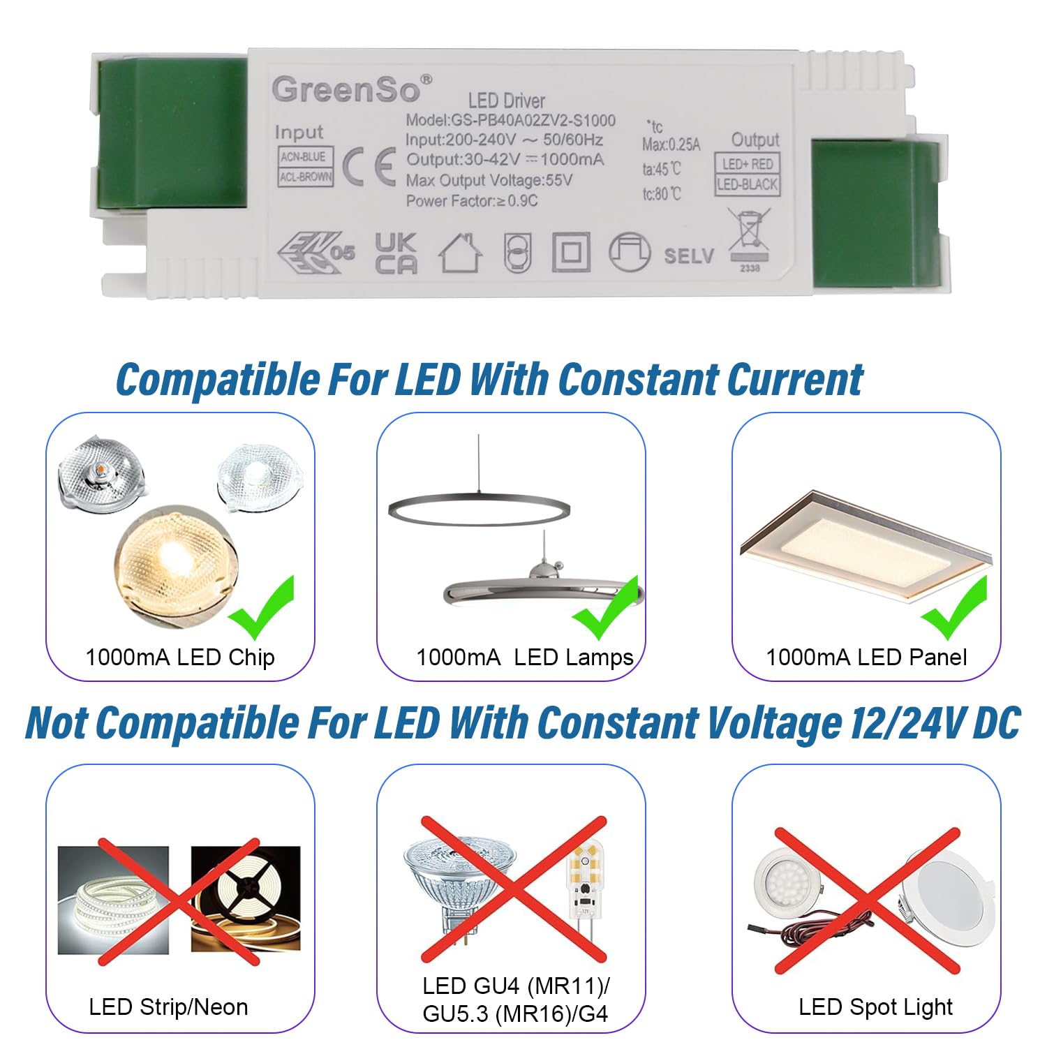 Greenso Trasformatore Alimentatore LED 40W 1000mA - immagine 4