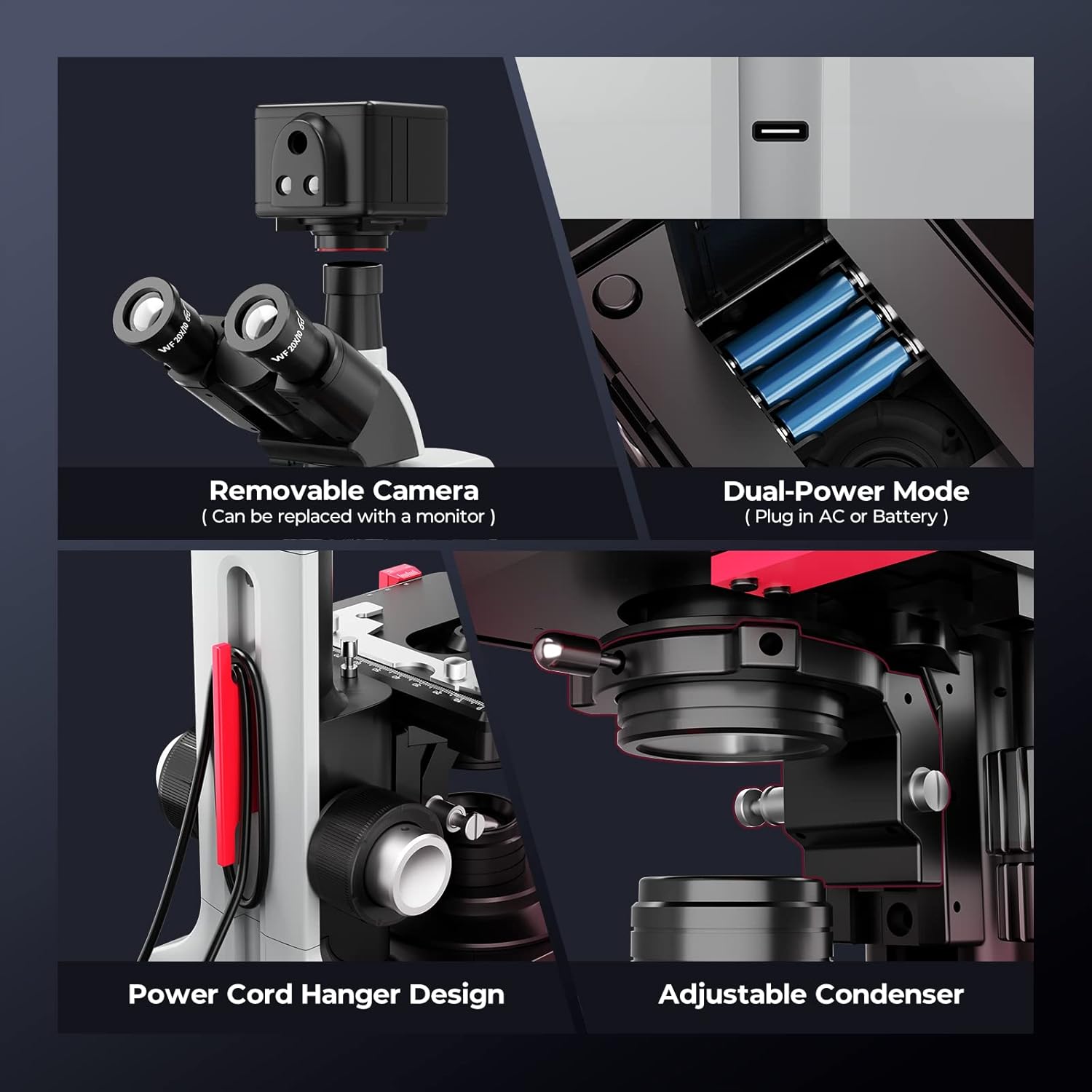 Vabiooth Microscopio Trinoculare 40X-2500X con Camera 5MP - immagine 6