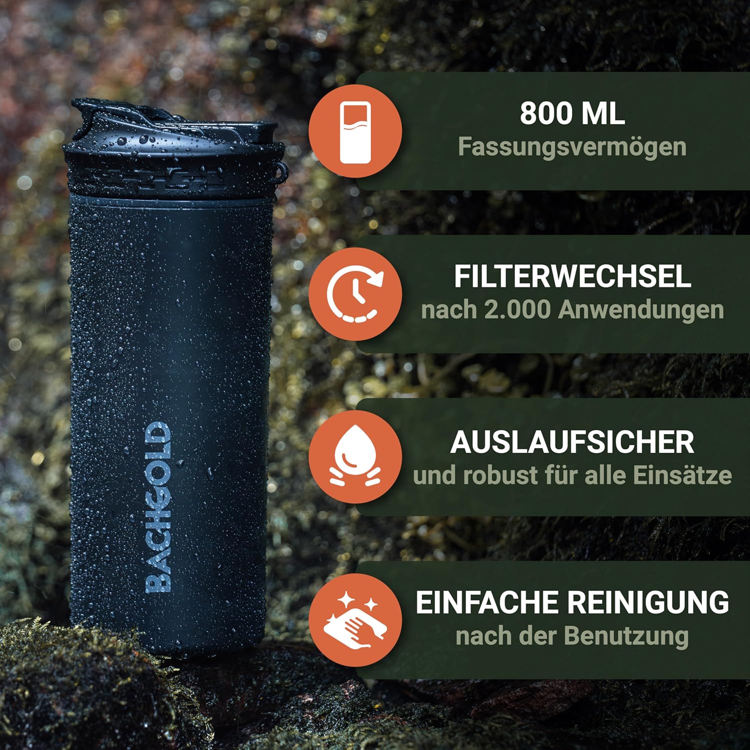 Bachgold® Borraccia Filtrante Acqua Non Potabile XL 800ml - immagine 5