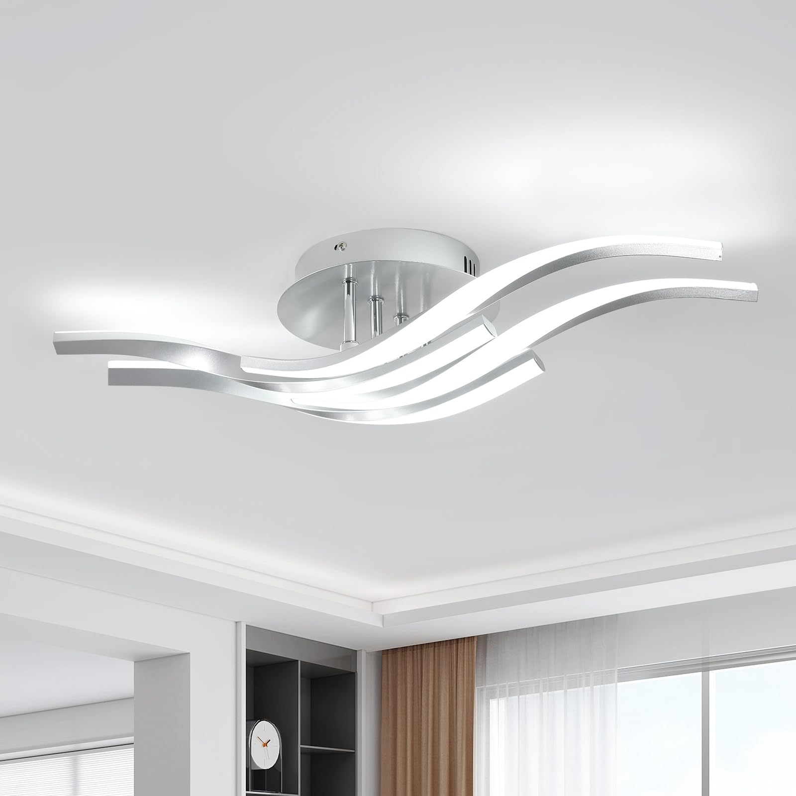 Plafoniera LED Soffitto Moderna Onde Curve Argento Ø60CM