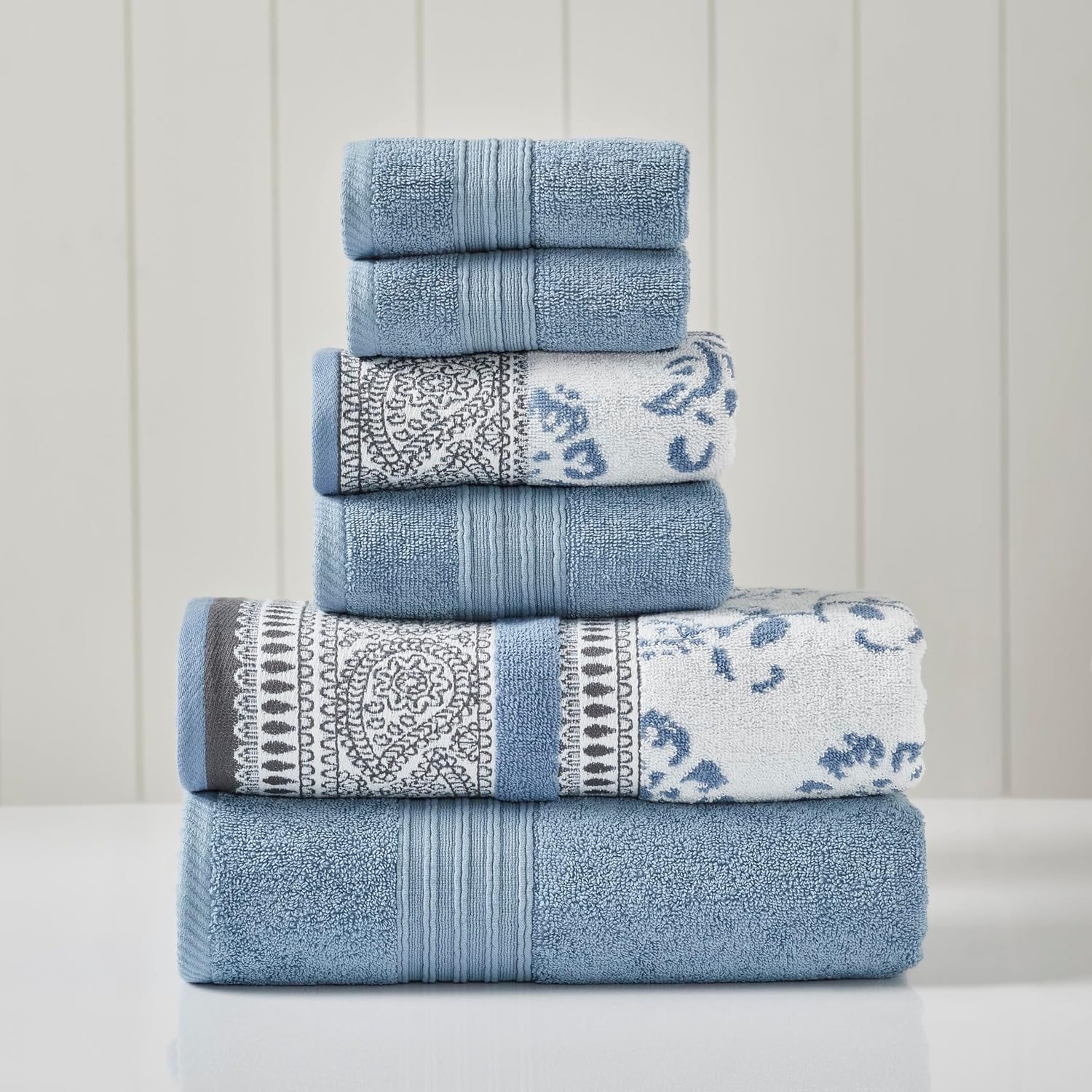 Modern Threads Set di Asciugamani Jacquard/Tinta Unita 6 Pezzi