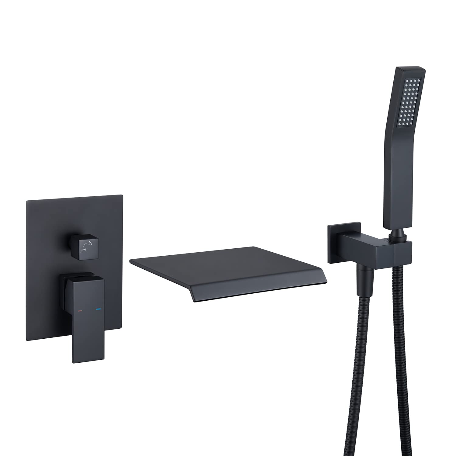 Rubinetto per Vasca a Cascata Nero con Doccetta