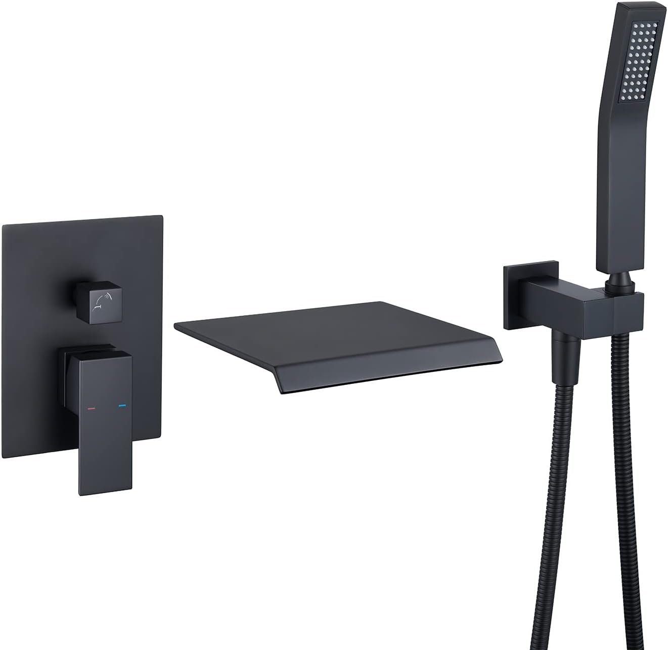 Rubinetto per Vasca a Cascata Nero con Doccetta - immagine 1