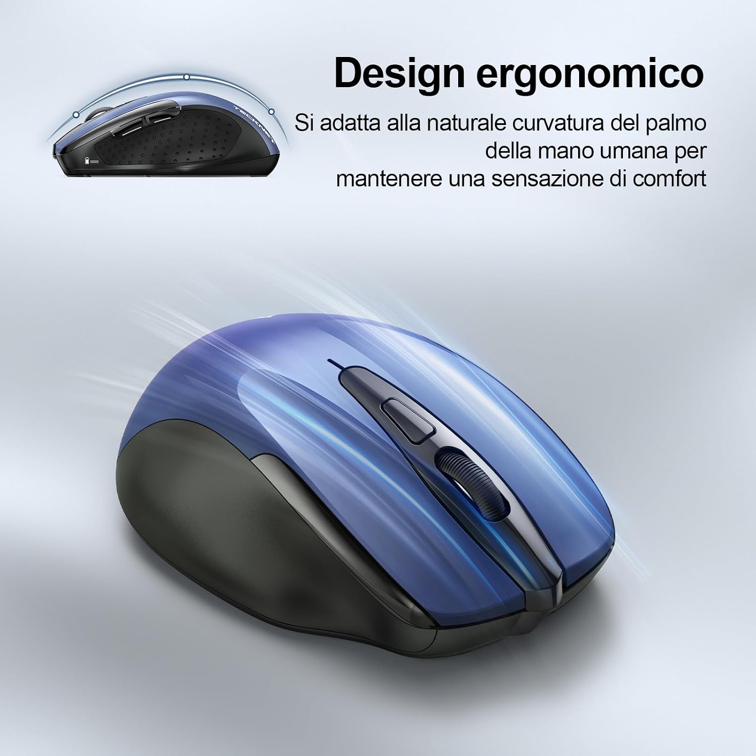 Tecknet Mouse Bluetooth Wireless 4800 DPI Ergonomico, Blu | Velz