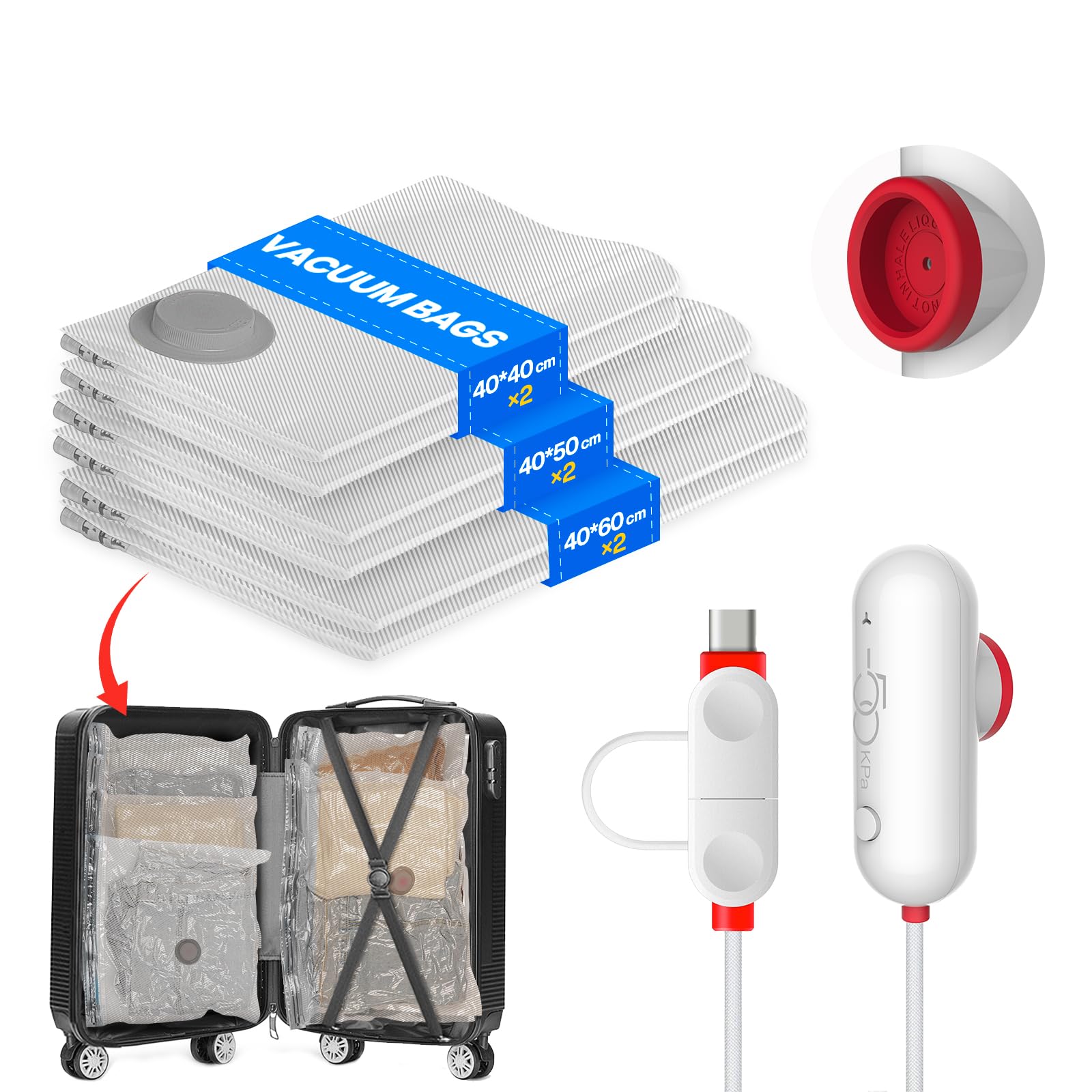 Sacchetti Sottovuoto Vestiti con Pompa USB - 6 Pezzi