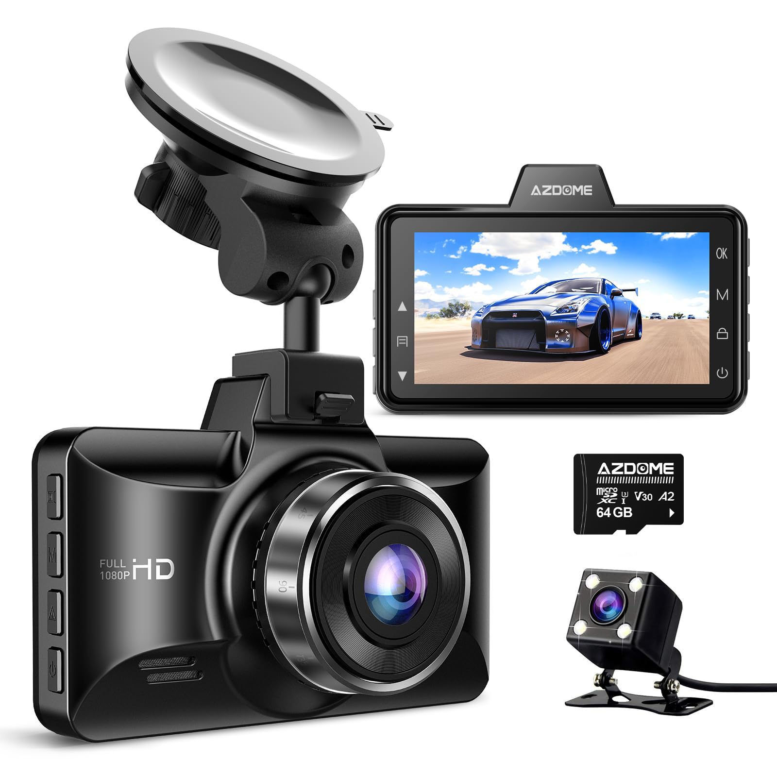 Azdome Dash Cam Auto Anteriore e Posteriore 1080P