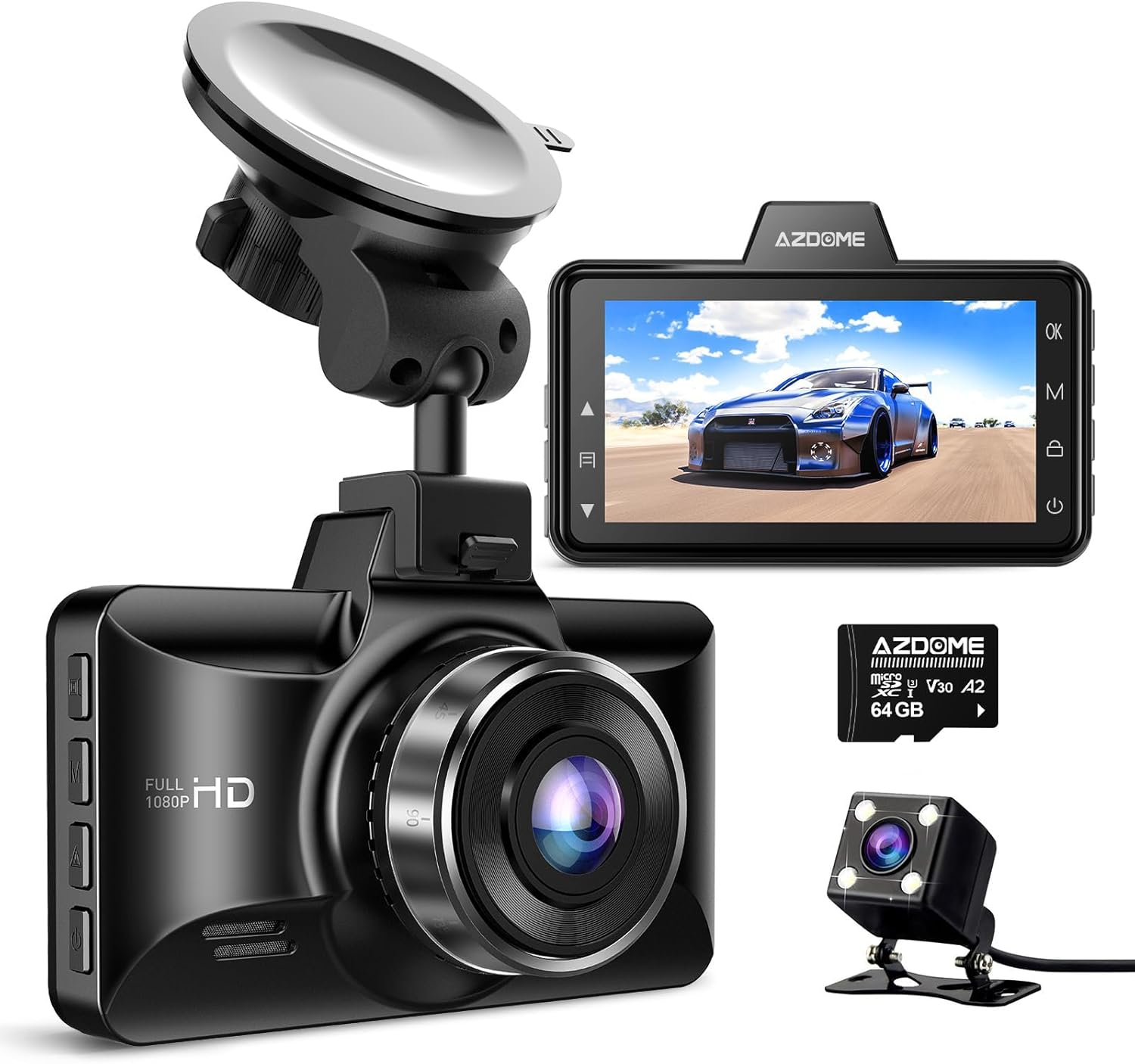 Azdome Dash Cam Auto Anteriore e Posteriore 1080P - immagine 1