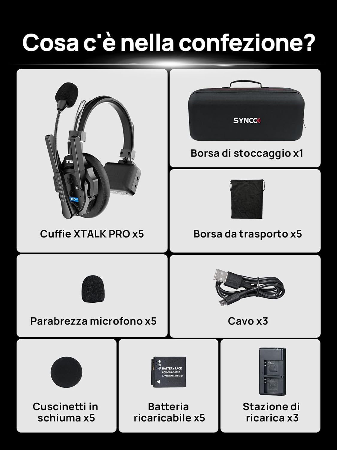 Synco XTALK XPRO5 - Cuffie Intercom Wireless 5 Persone - immagine 7