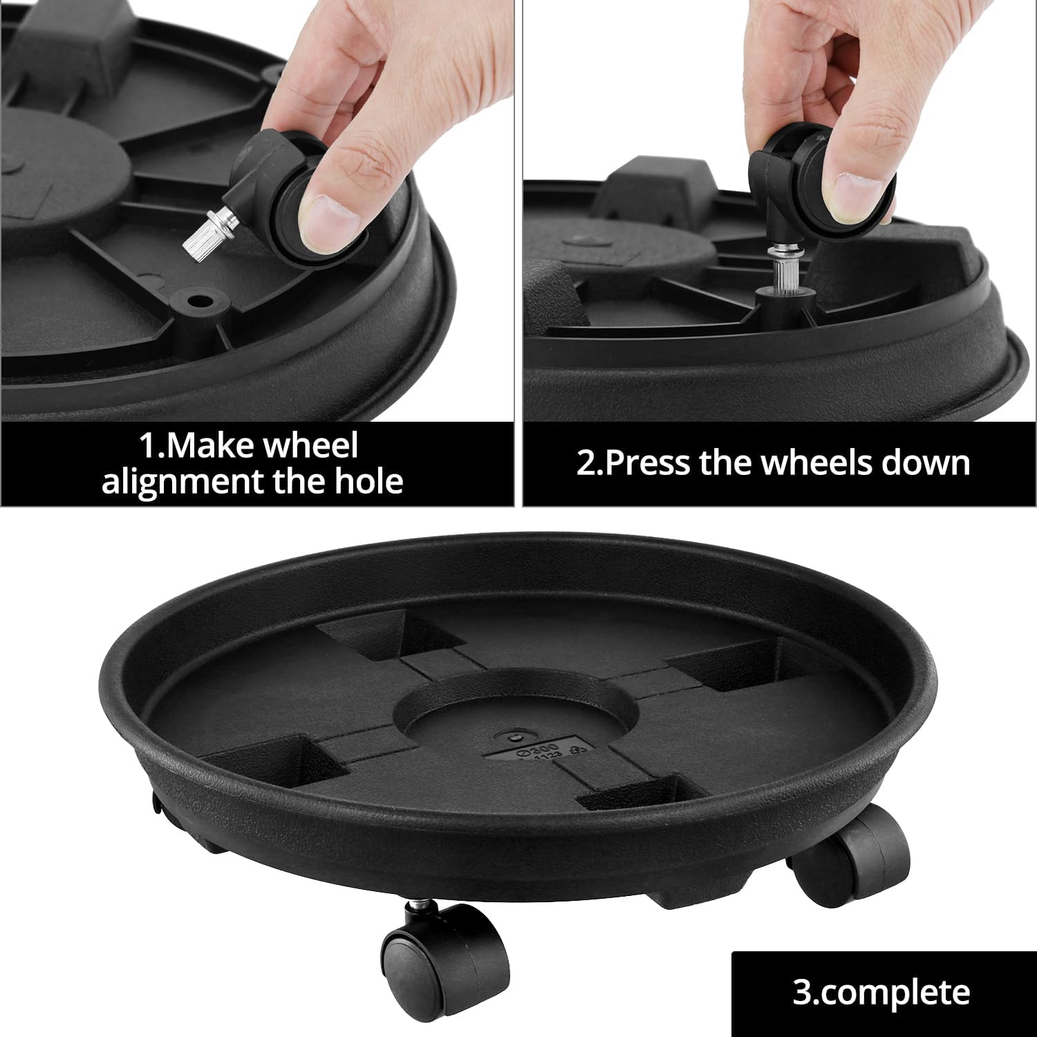 Qwork® - 3 Sottovasi con Ruote 30cm - immagine 2