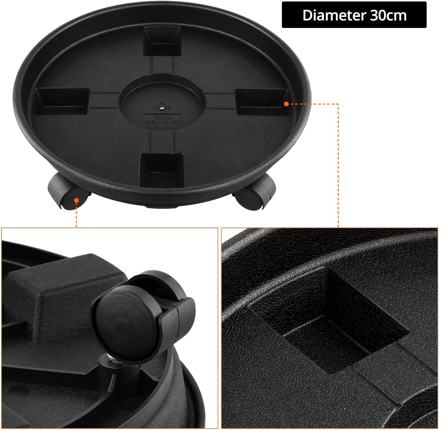 Qwork® - 3 Sottovasi con Ruote 30cm - immagine 3