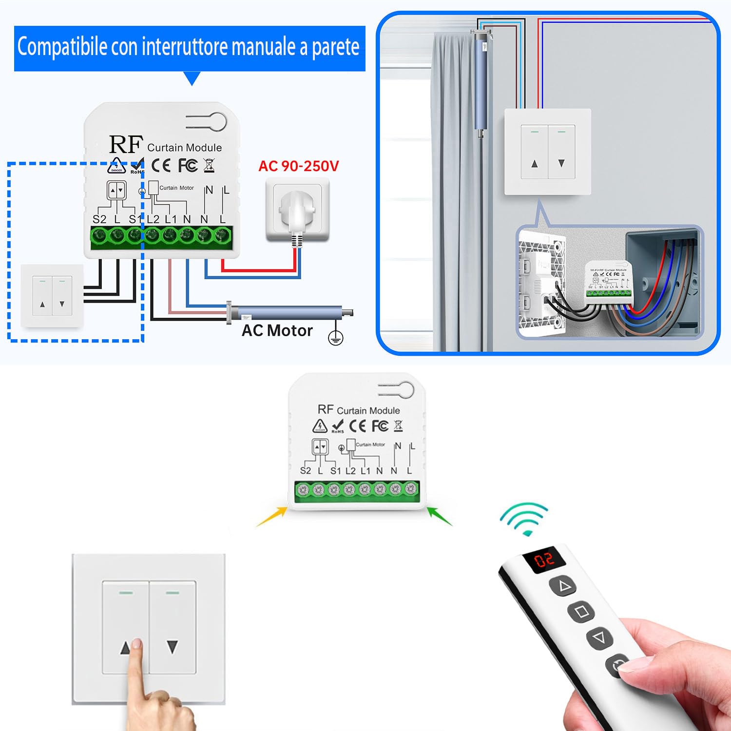 Tedeligo Interruttore Tapparelle con Telecomando RF - immagine 3