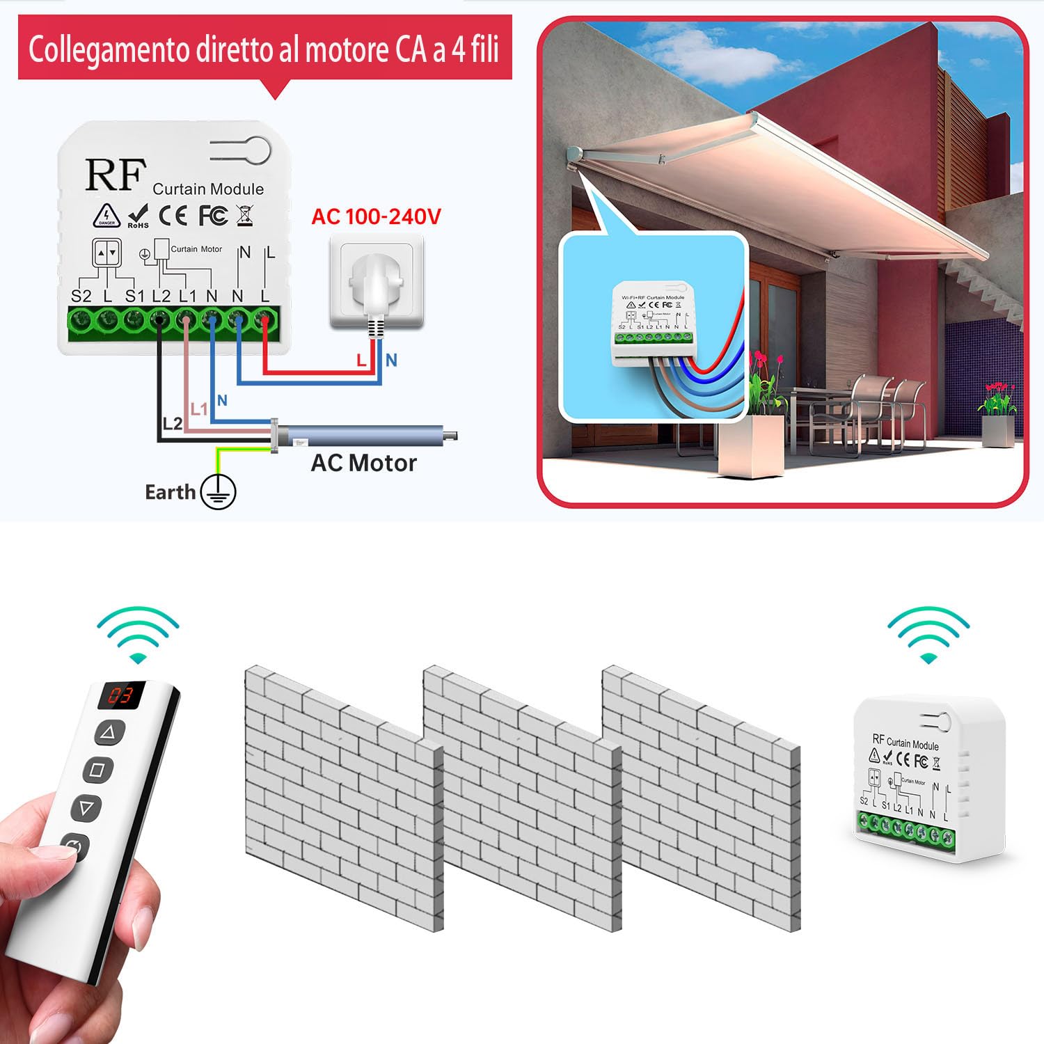 Tedeligo Interruttore Tapparelle con Telecomando RF - immagine 4