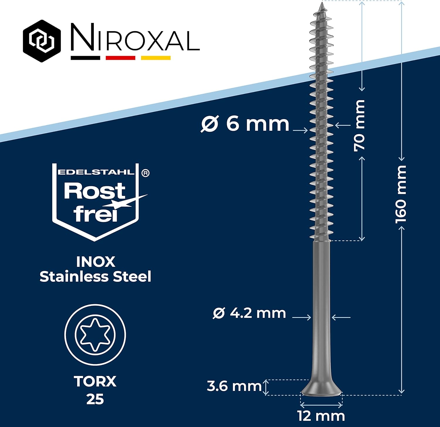 Vite a Testa Svasata TORX V2A Acciaio Inox 6x160mm - immagine 2