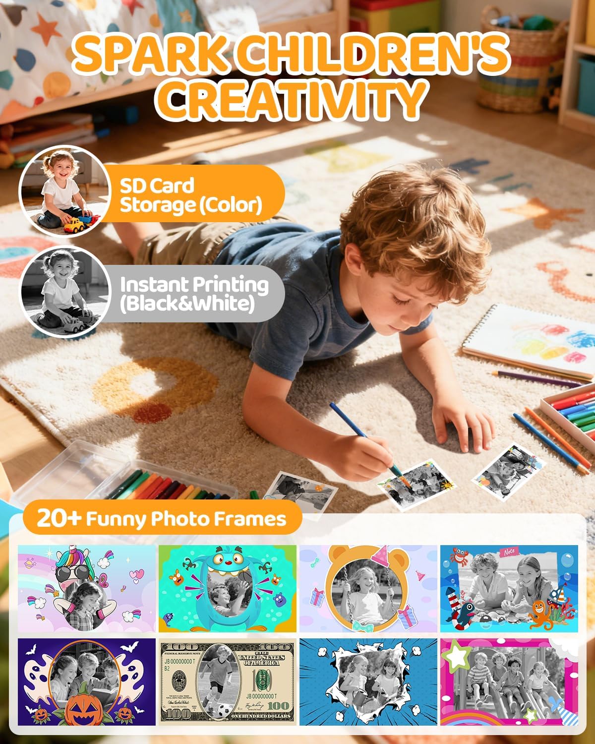 Calinegam Macchina Fotografica Bambini Istantanea HD 1080P - immagine 4