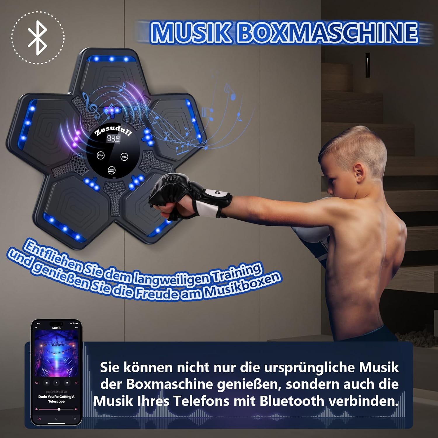 Zosudull Macchina da Boxe Musicale con LED e Bluetooth - immagine 2