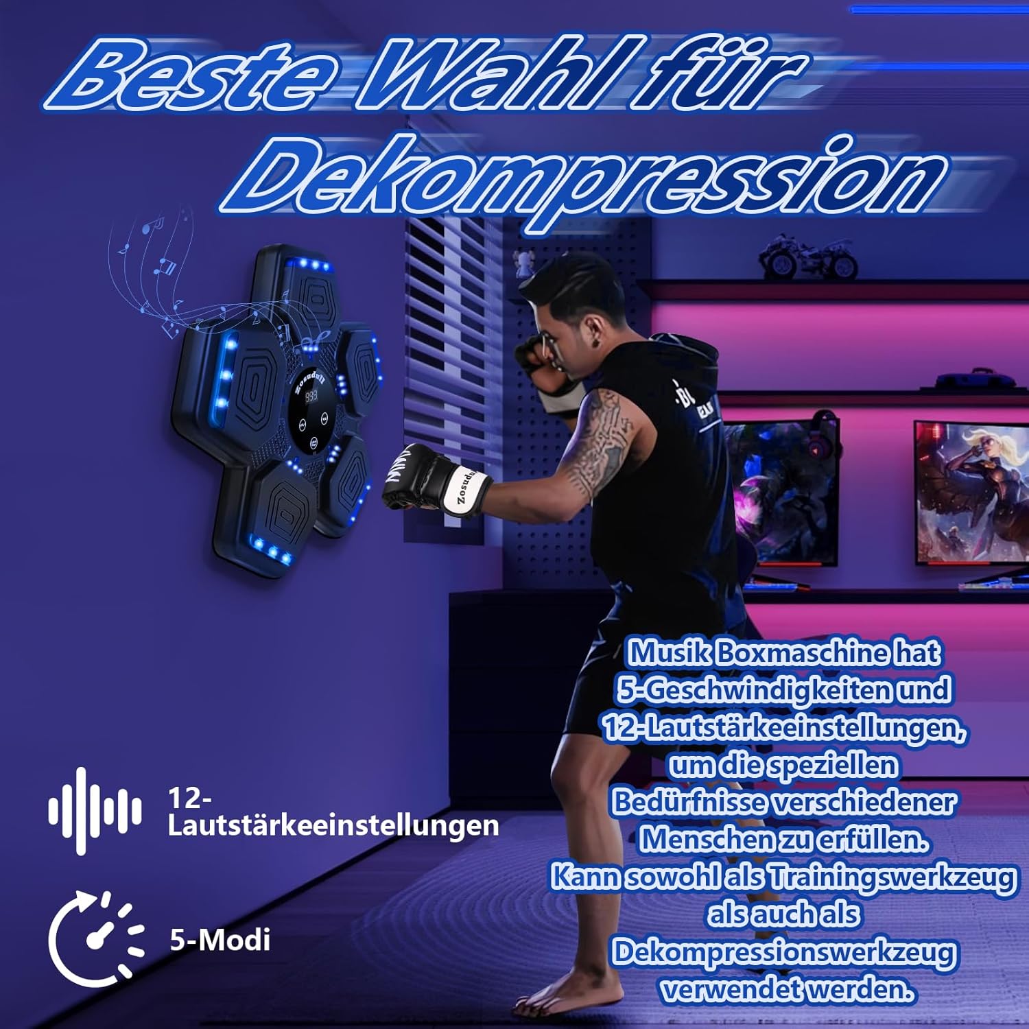 Zosudull Macchina da Boxe Musicale con LED e Bluetooth - immagine 4