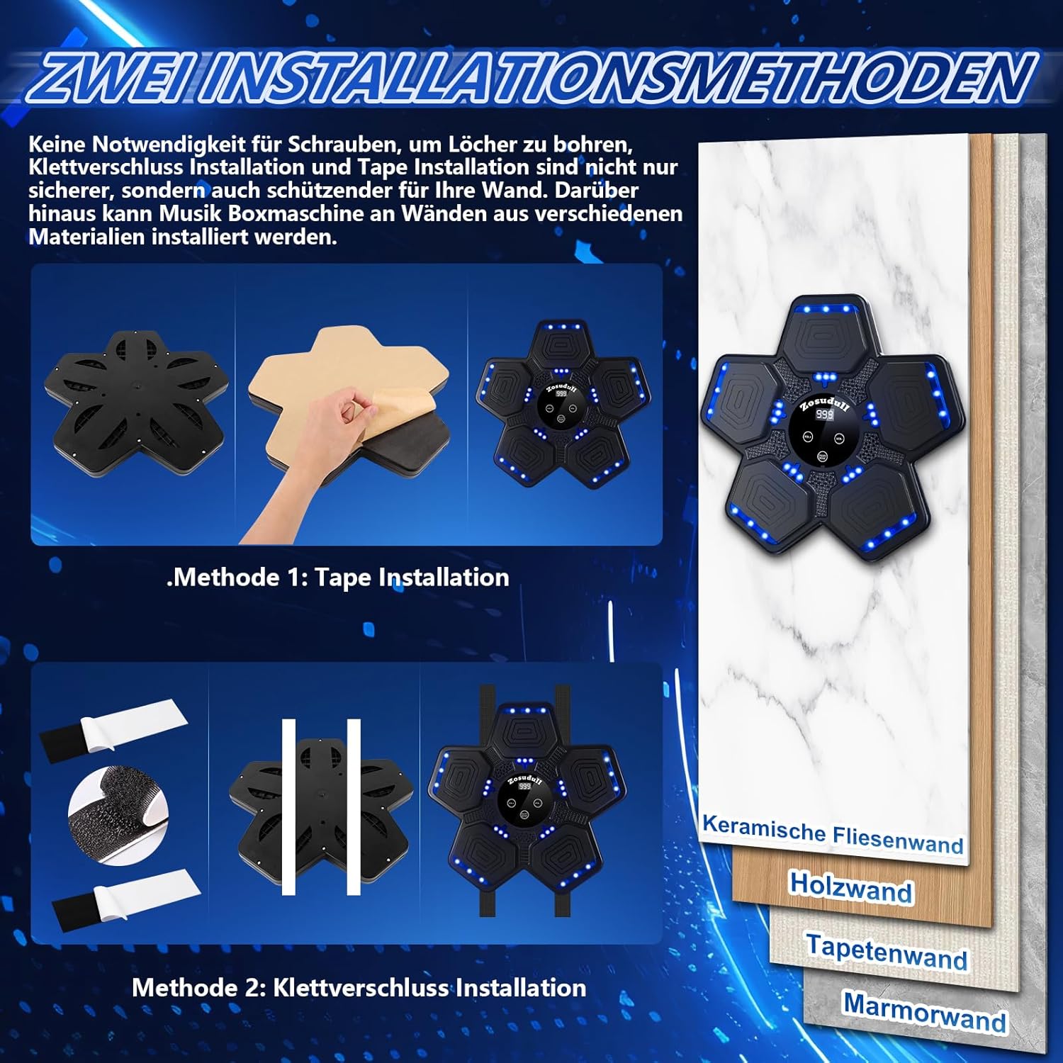 Zosudull Macchina da Boxe Musicale con LED e Bluetooth - immagine 6