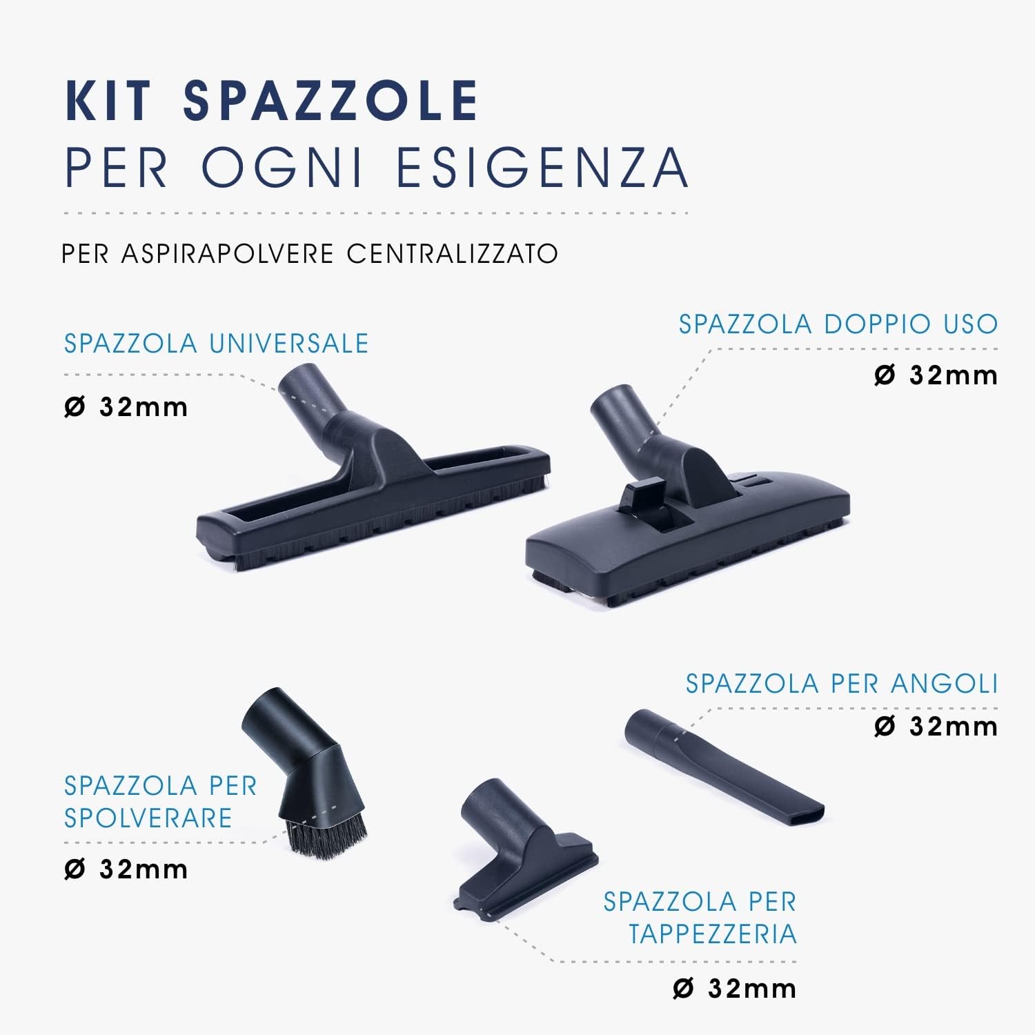 Kit 5 Spazzole per Aspirapolvere Centralizzato - immagine 2