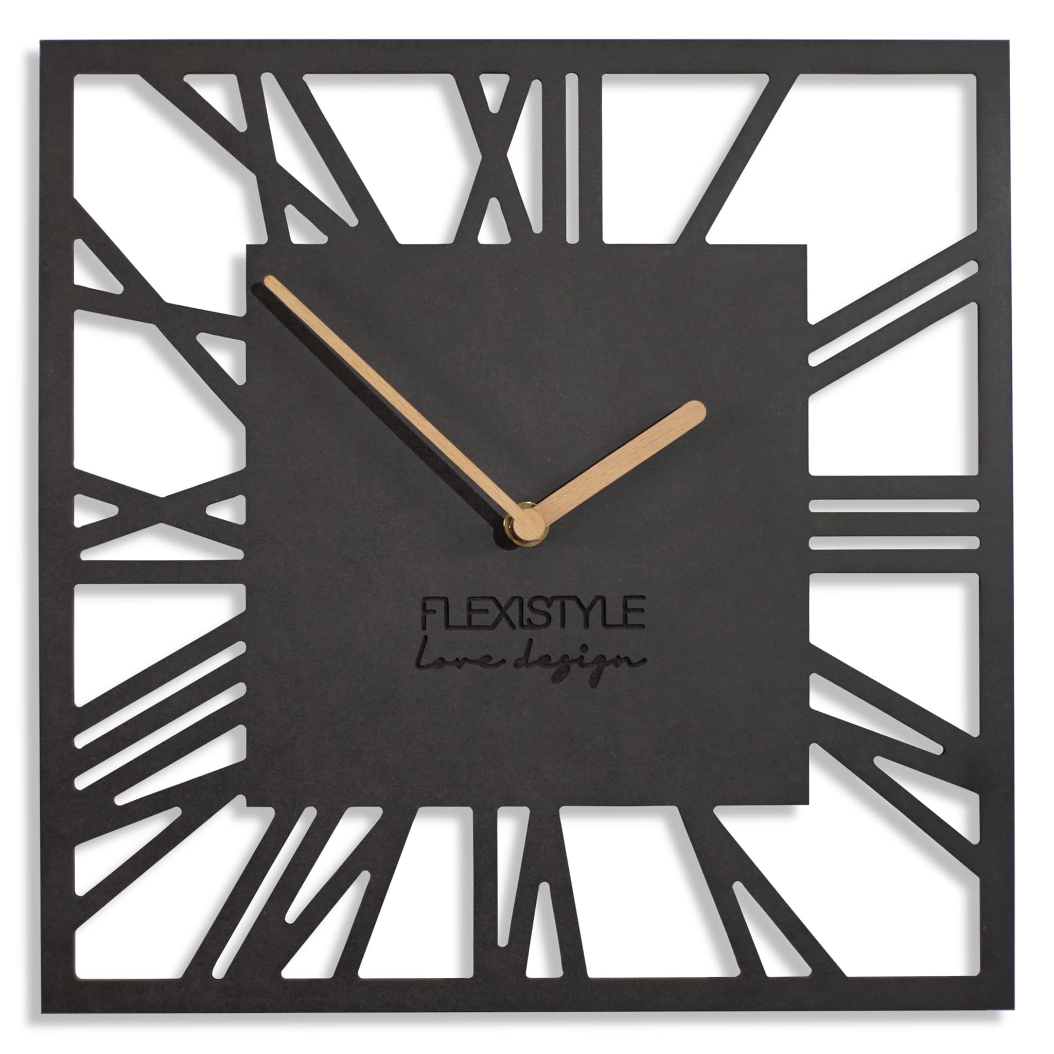 Flexistyle Orologio da Parete Senza Ticchettio LOFT Square 30cm, Nero