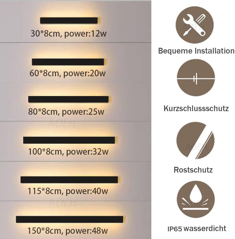 Aoeh Lampada da Parete Lunga LED 30cm 12W, Nera - immagine 7