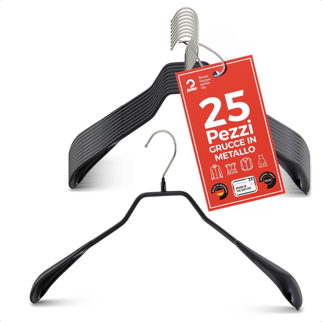 Mawa Grucce Appendiabiti Ergonomiche Metallo, Set 25, Nero