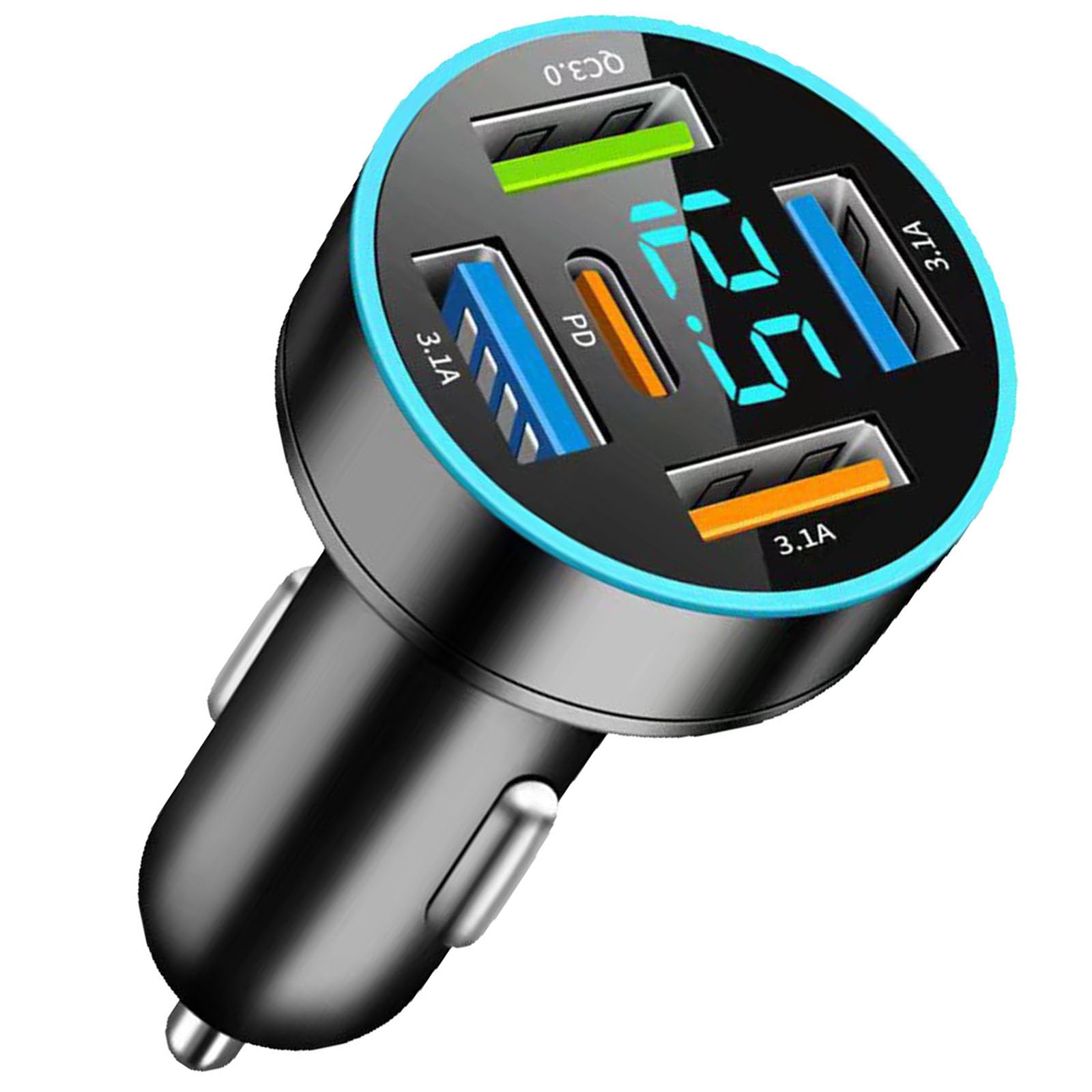 Caricabatterie Auto 5 Porte 66W con Voltmetro LED