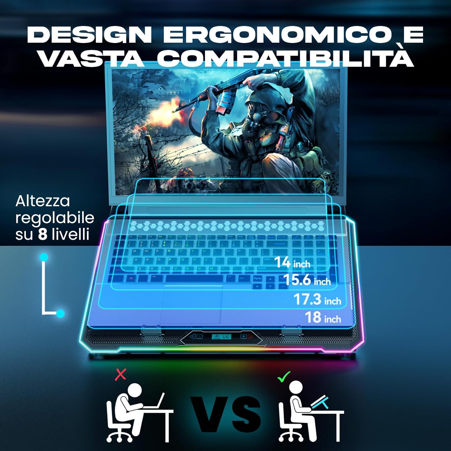 Klim V15 Base Raffreddamento Gaming Notebook 17" - immagine 3