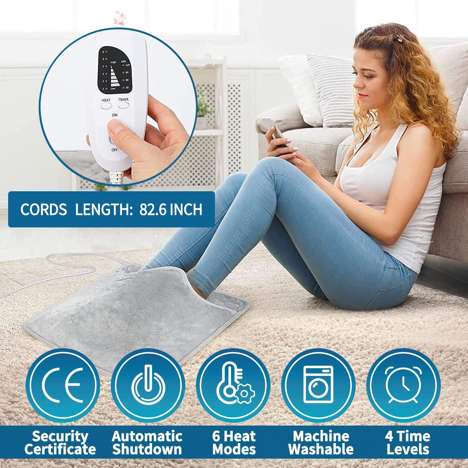 Scaldapiedi Elettrico 40x40cm, Grigio - immagine 5