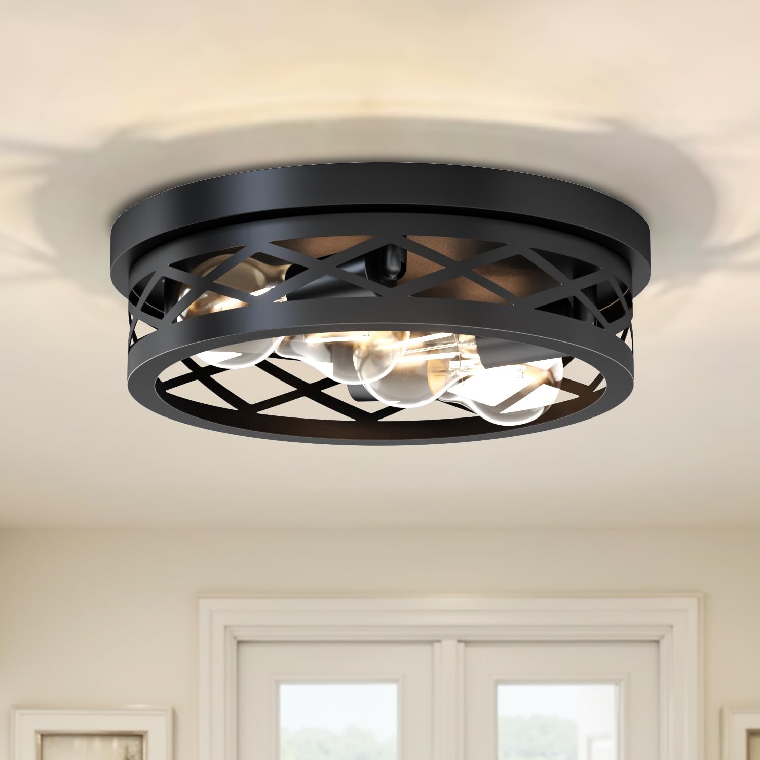 Lvwit Plafoniere da Soffitto E27 Rustica Nera 35CM