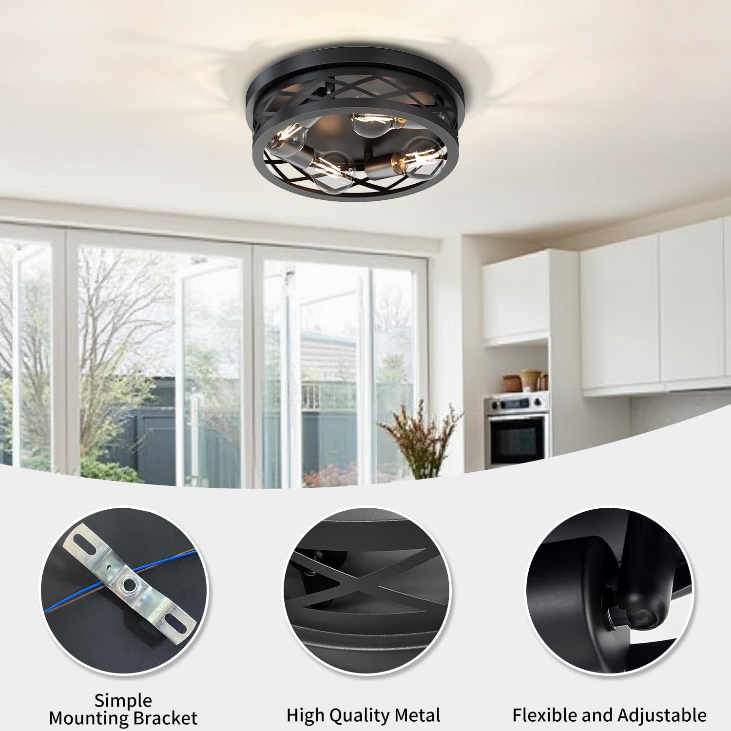 Lvwit Plafoniere da Soffitto E27 Rustica Nera 35CM - immagine 3