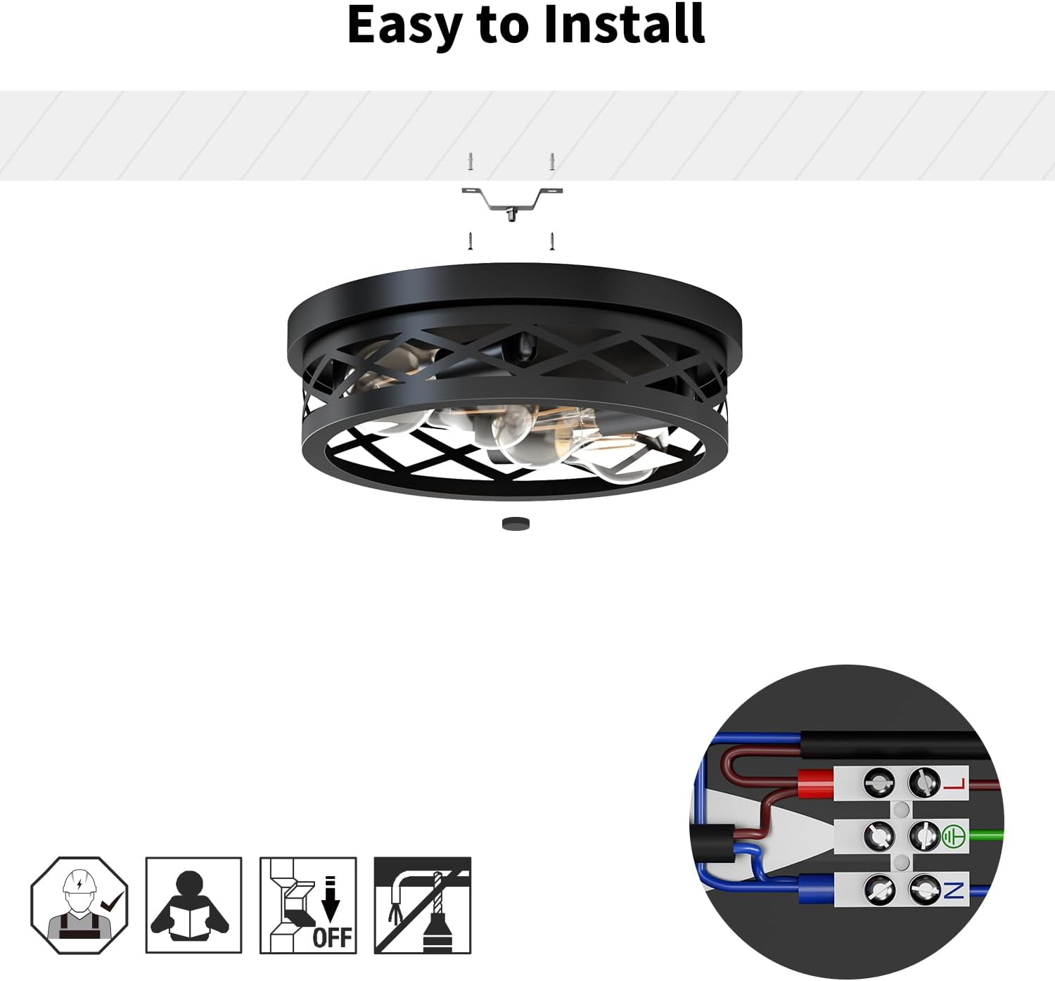 Lvwit Plafoniere da Soffitto E27 Rustica Nera 35CM - immagine 4